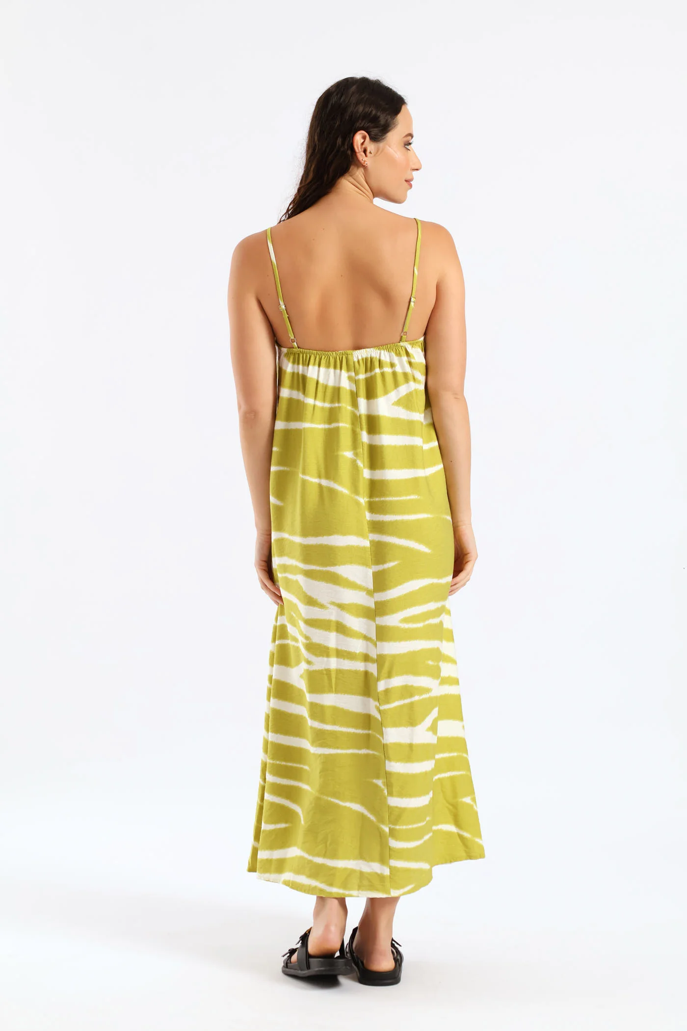 Printed Linen Look Maxi Dress - Chartreuse - Image 2