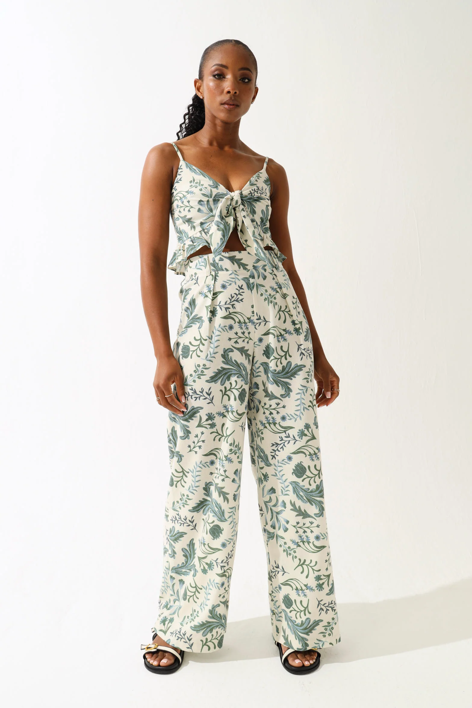 Printed Linen Look Pants - Multi - Image 2