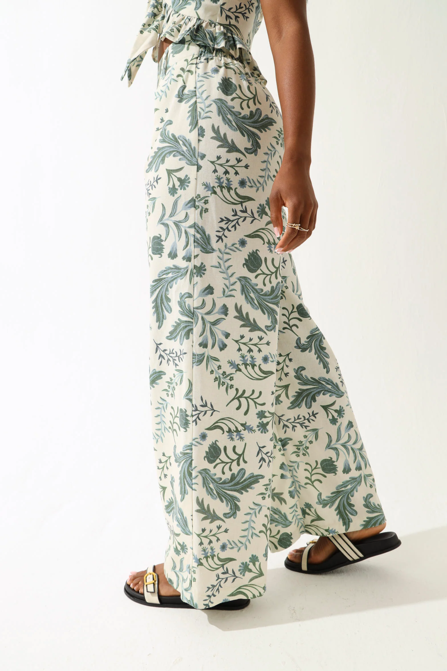 Printed Linen Look Pants - Multi - Image 3