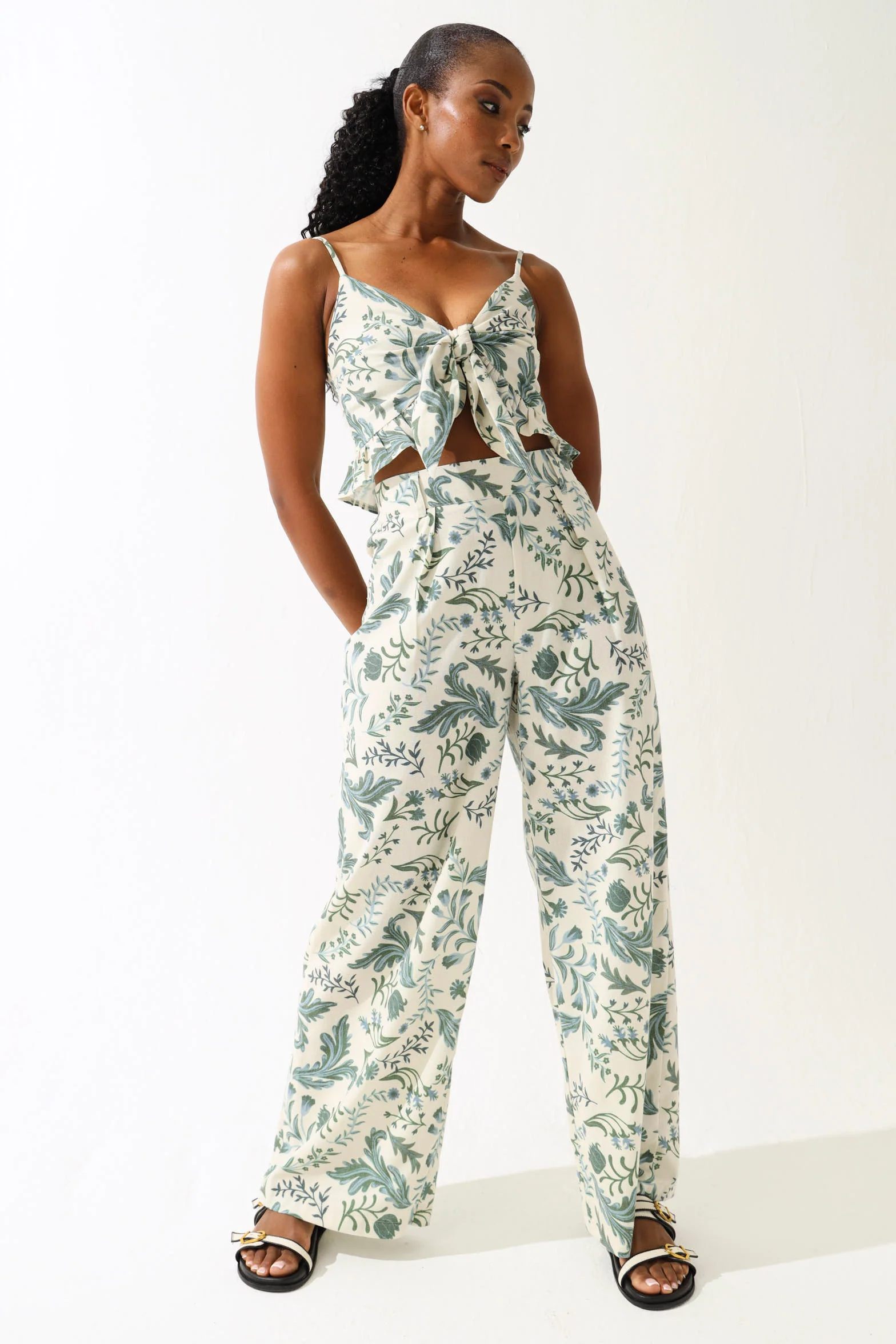 Printed Linen Look Pants - Multi - Image 6