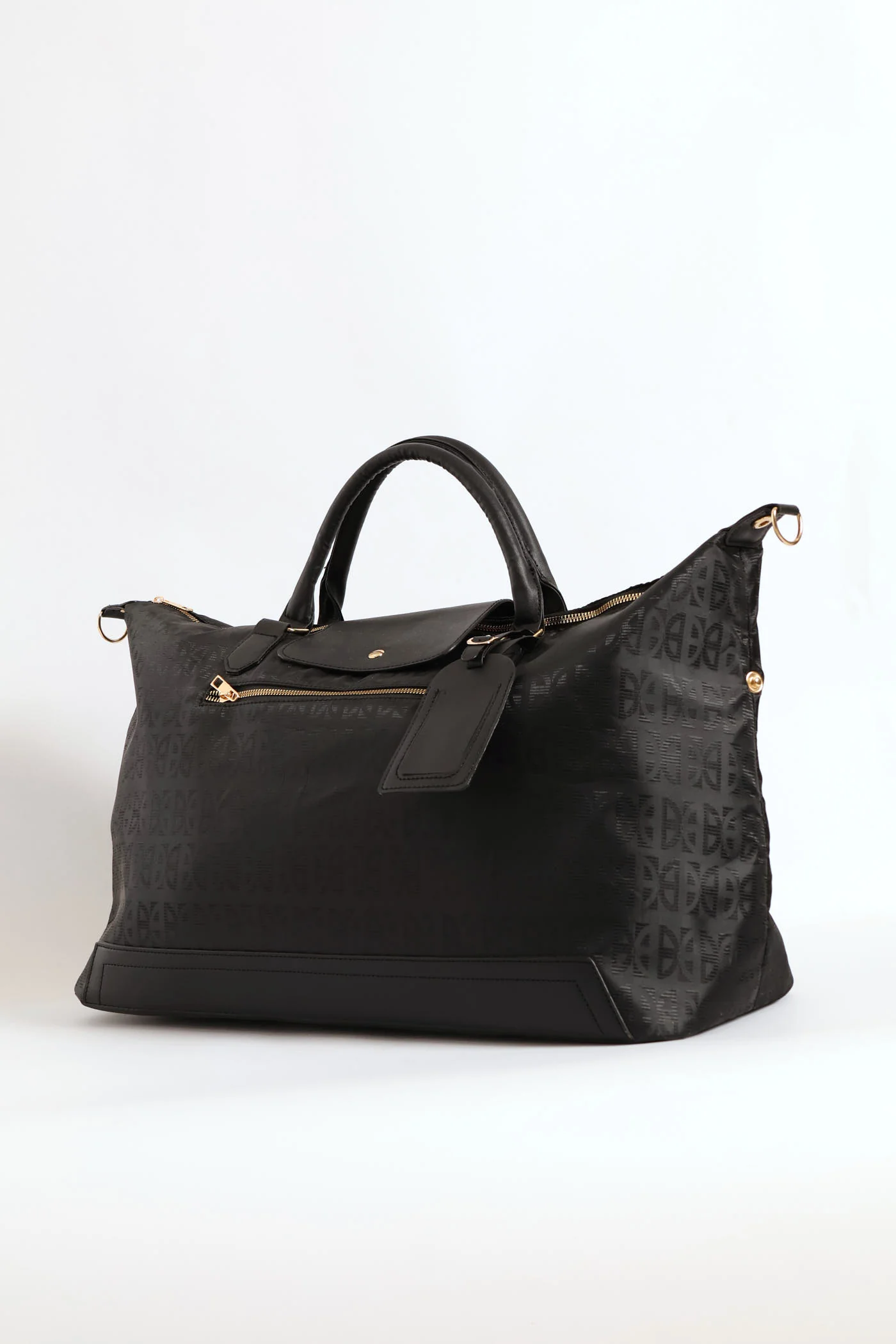 Printed Luggage Tag Duffle Bag - Black