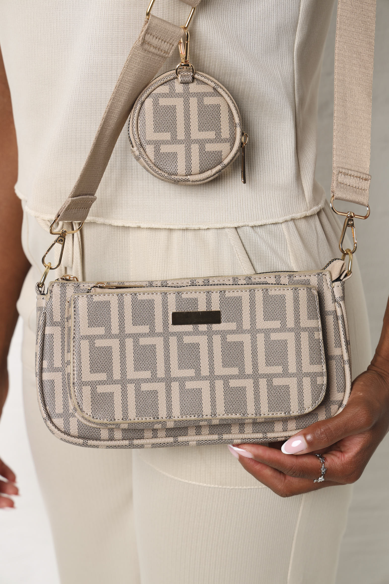 Printed Monogram Crossover Bag - Neutral