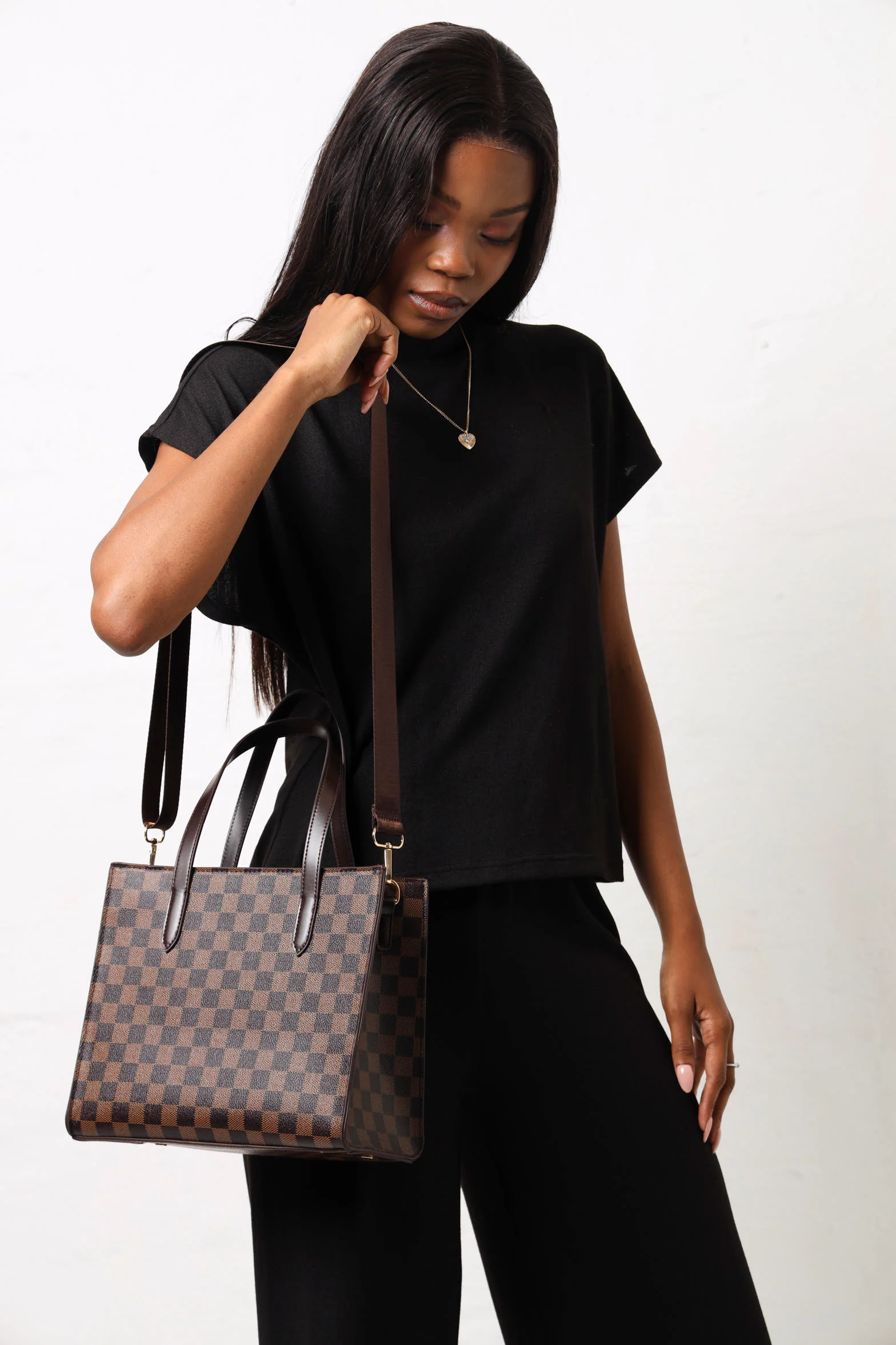 Printed Monogram Zip & Charm Tote Bag - Brown - Image 3