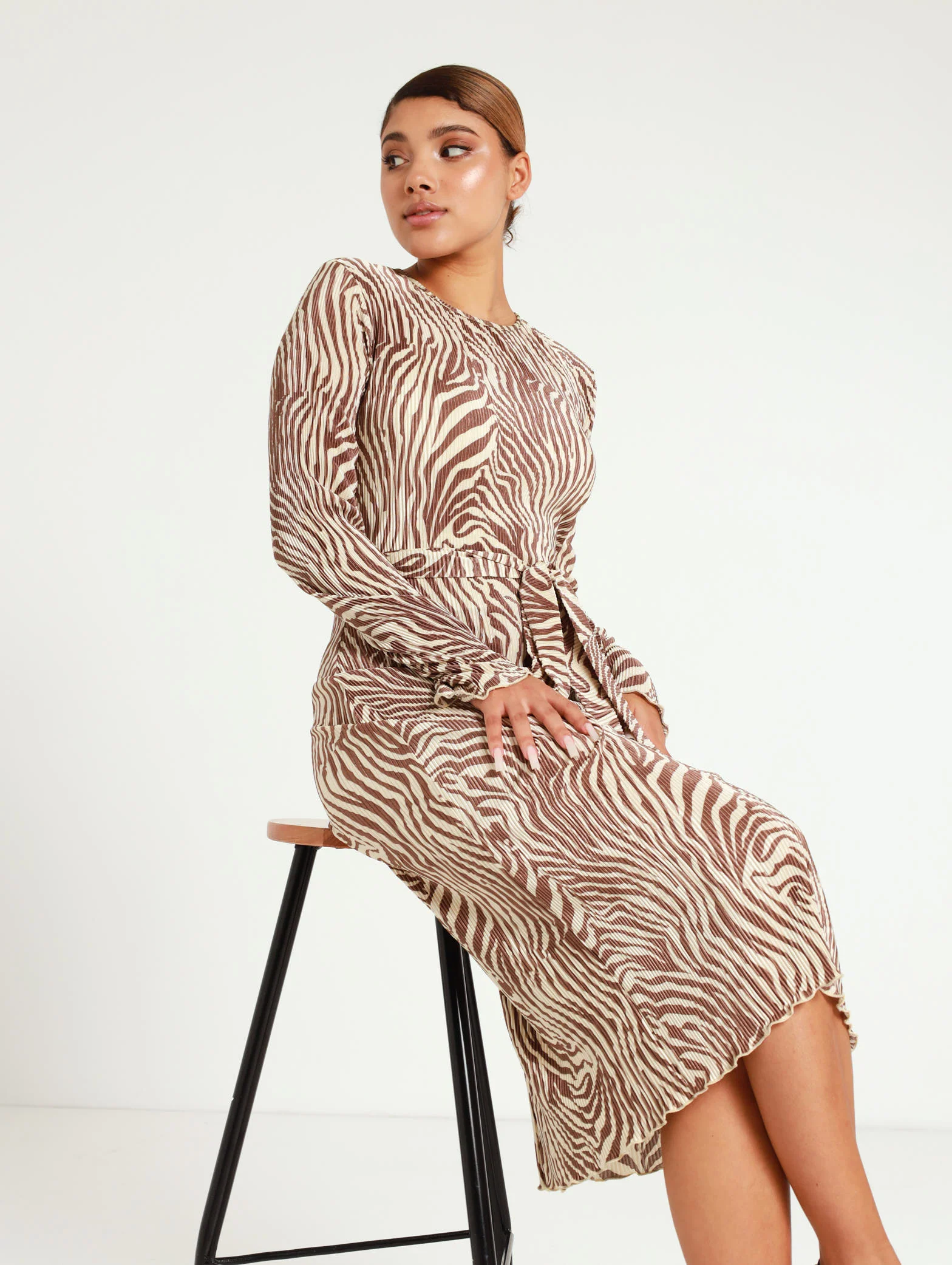 Printed Plisse Midi Dress