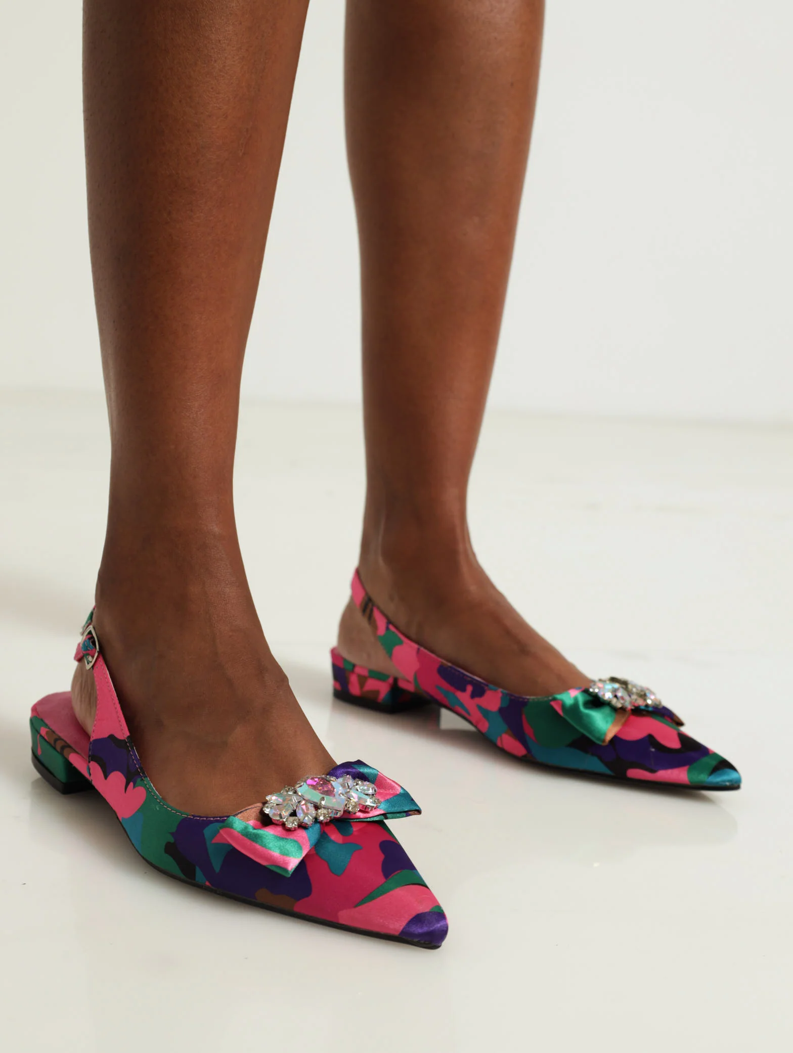 Printed Pointy Pump With Bow & Jewel Trim Slingback - Image 2