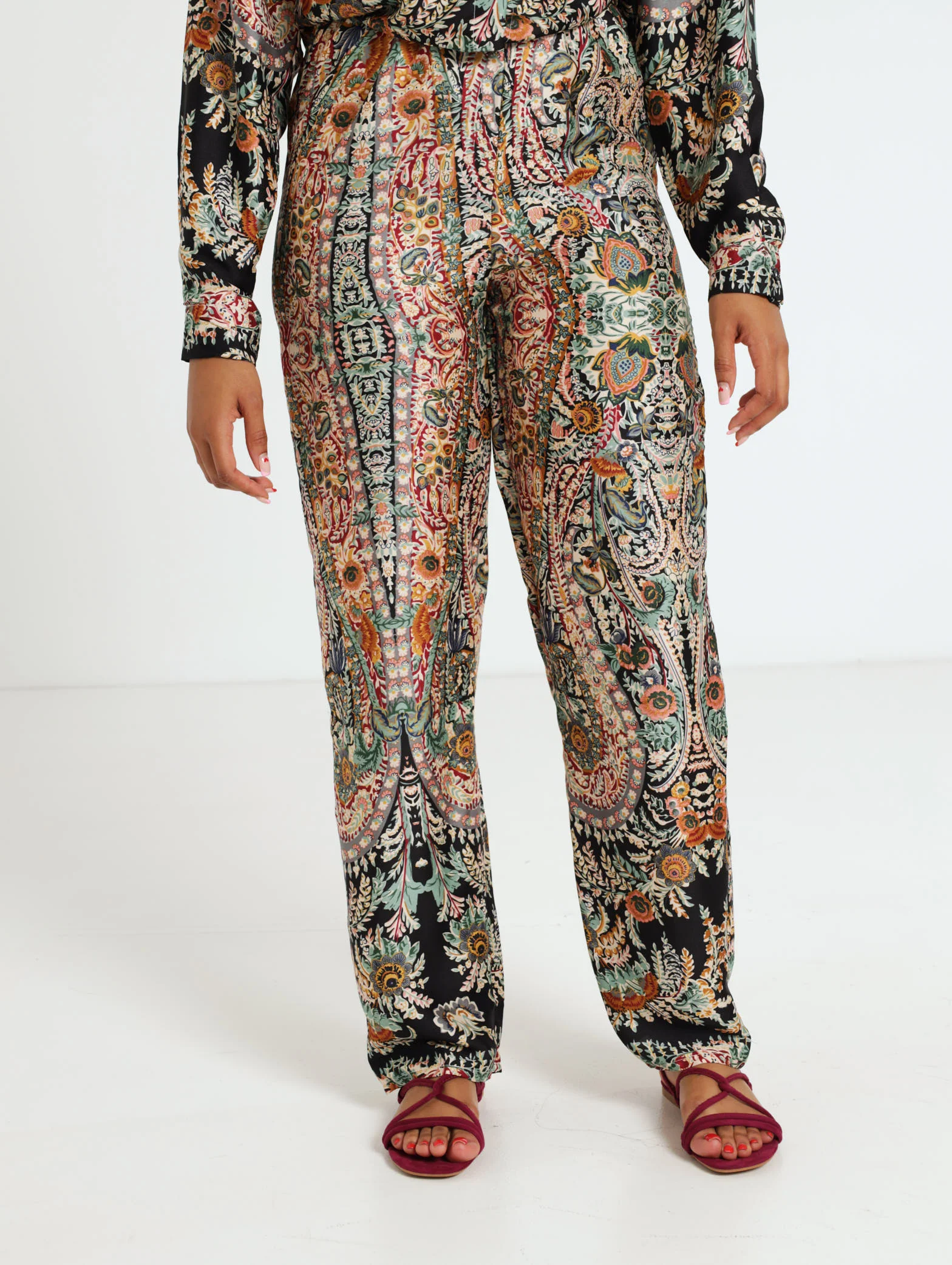 Printed Satin Wideleg Pant - Multi