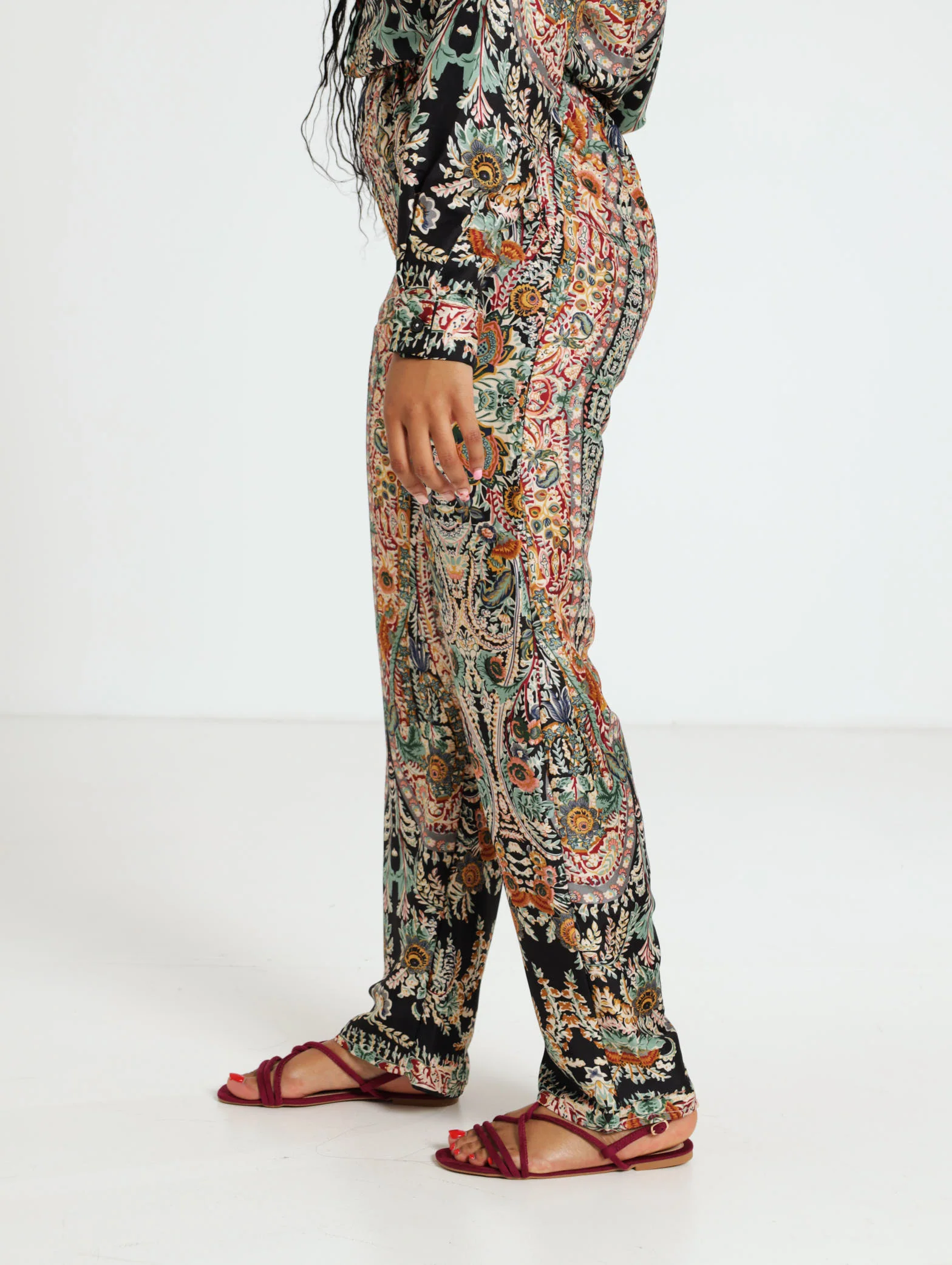 Printed Satin Wideleg Pant - Multi - Image 2