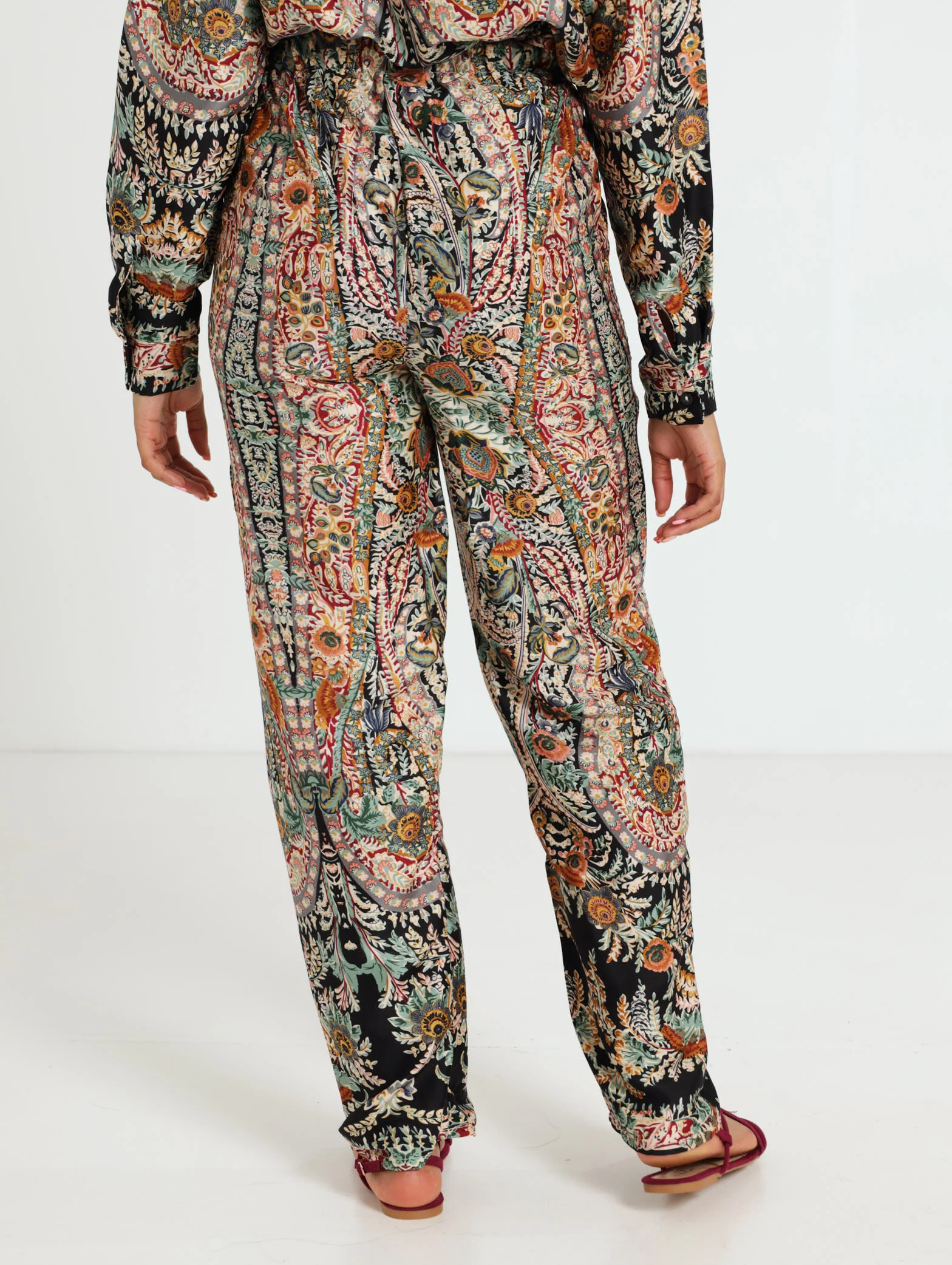 Printed Satin Wideleg Pant - Multi - Image 3