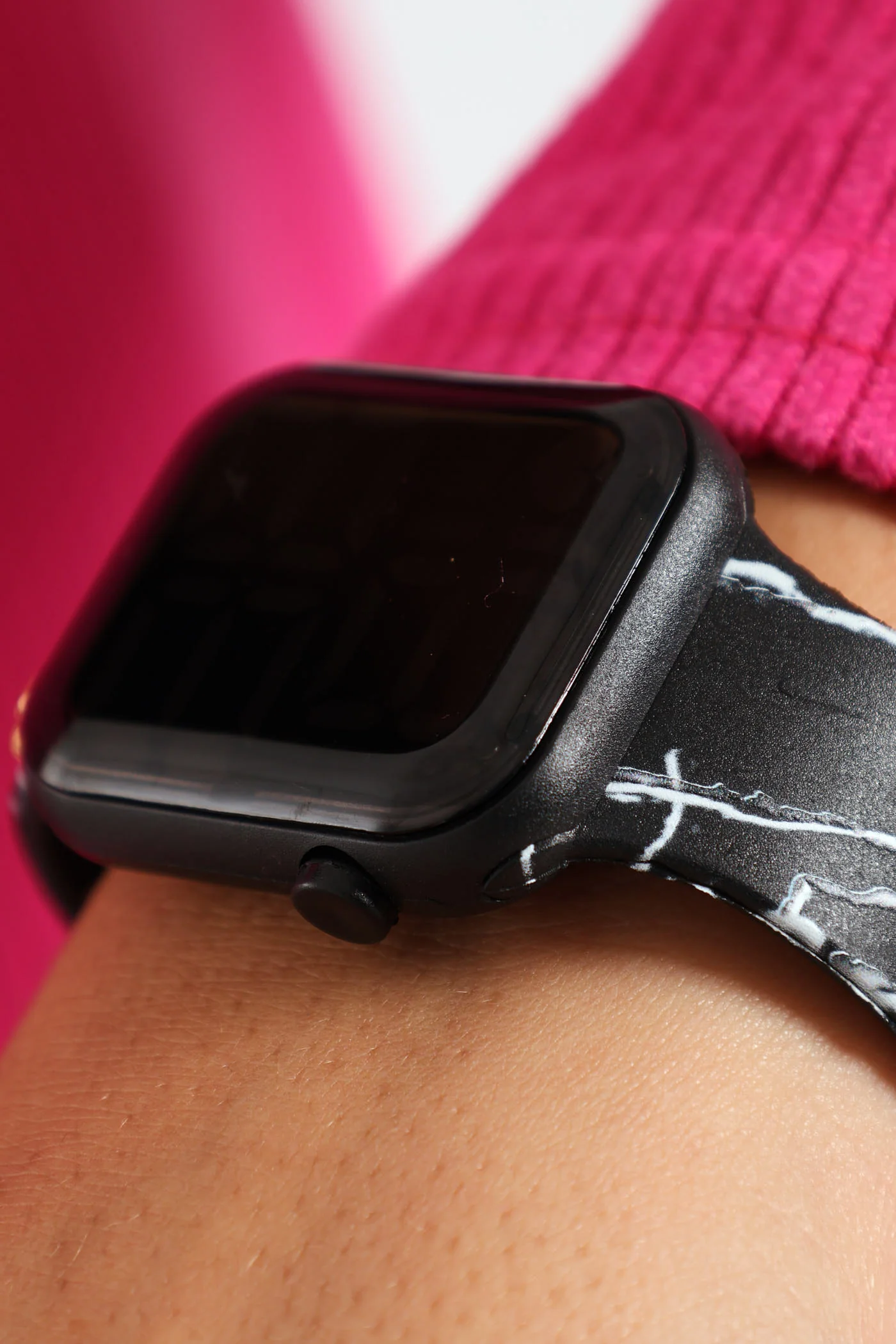 Printed Strap Digital Watch With Butterfly Charm - Marble Snow - Image 3