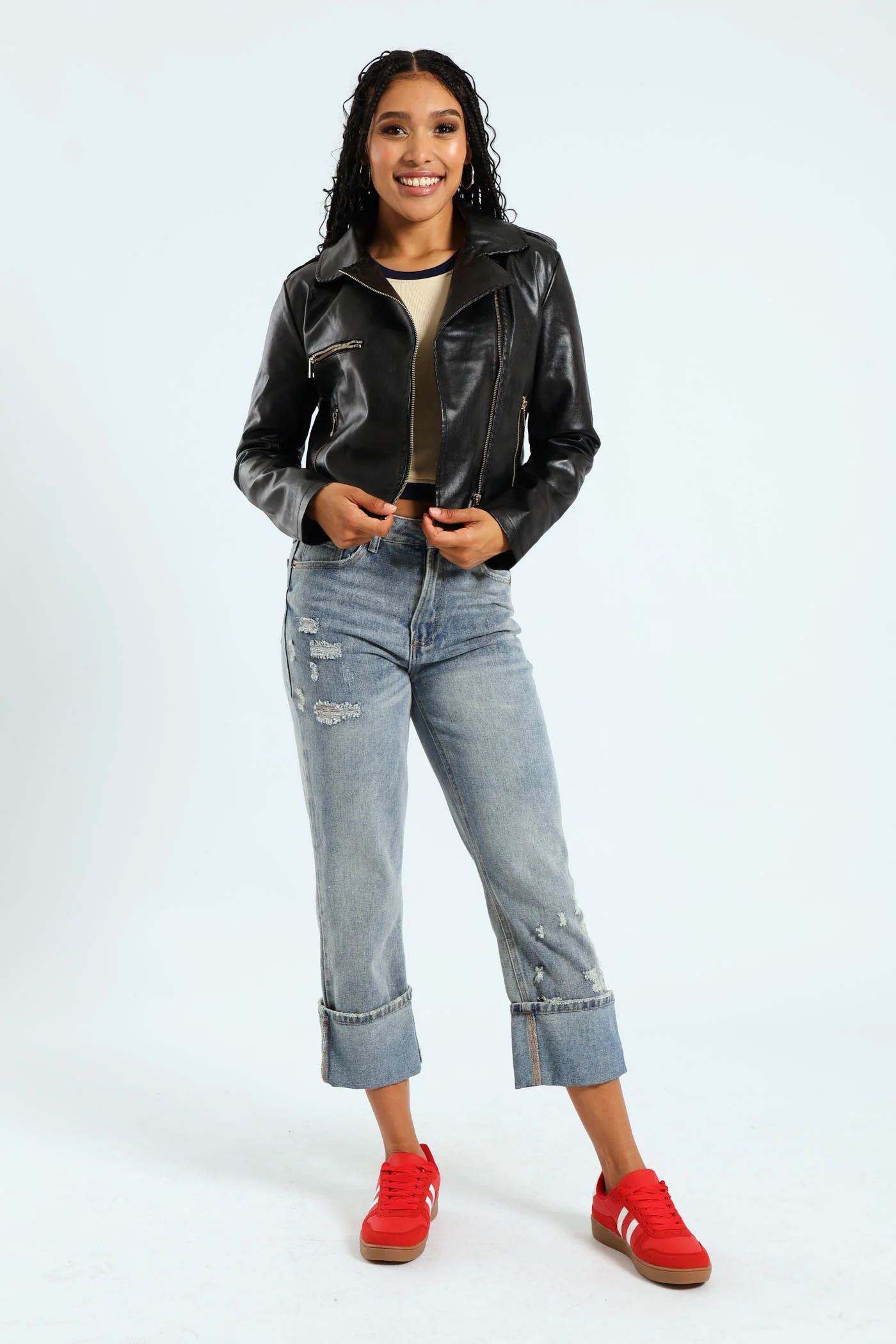 PU Biker Jacket - Black - Image 2