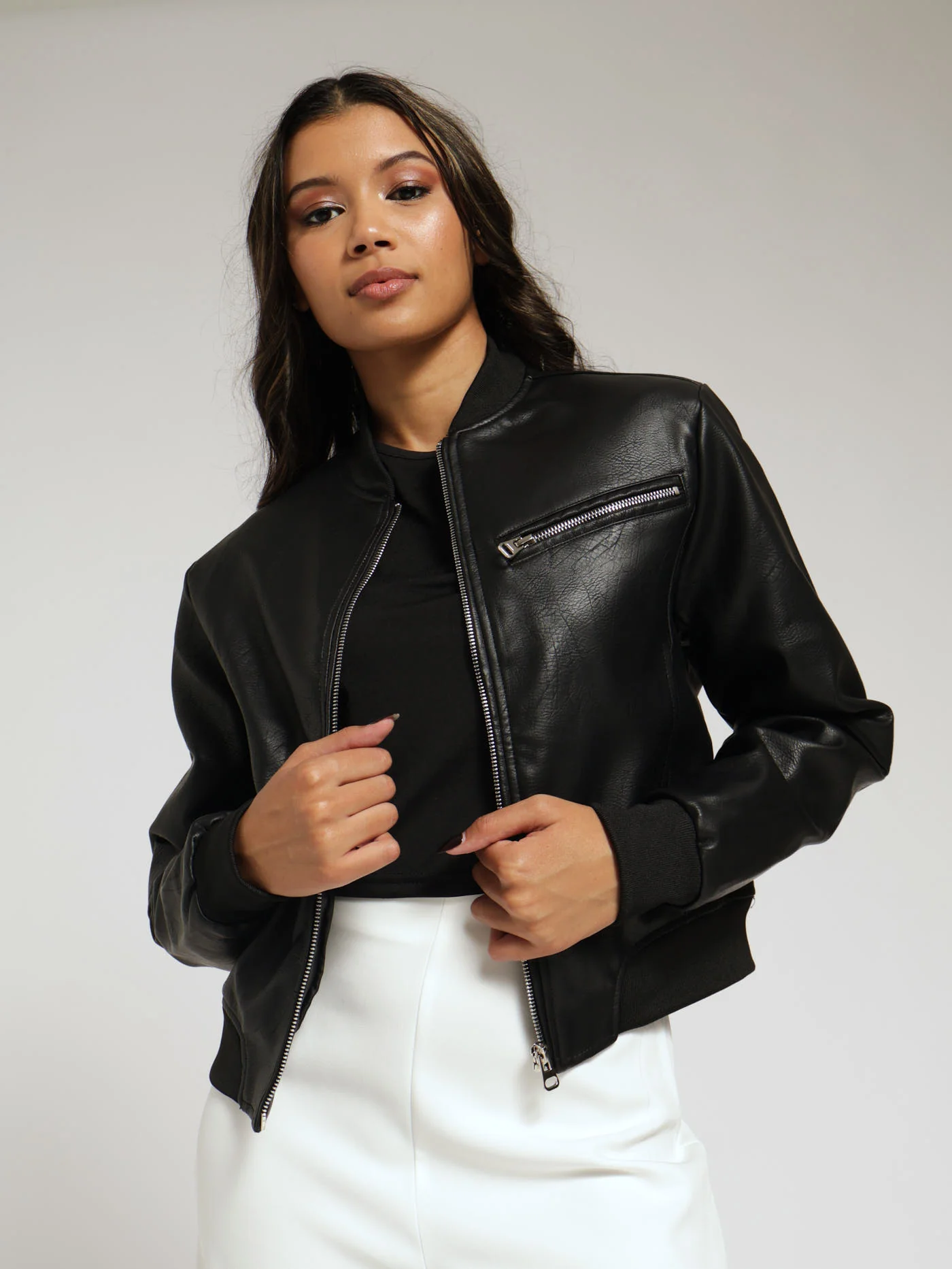 Pu Bomber Jacket - Black