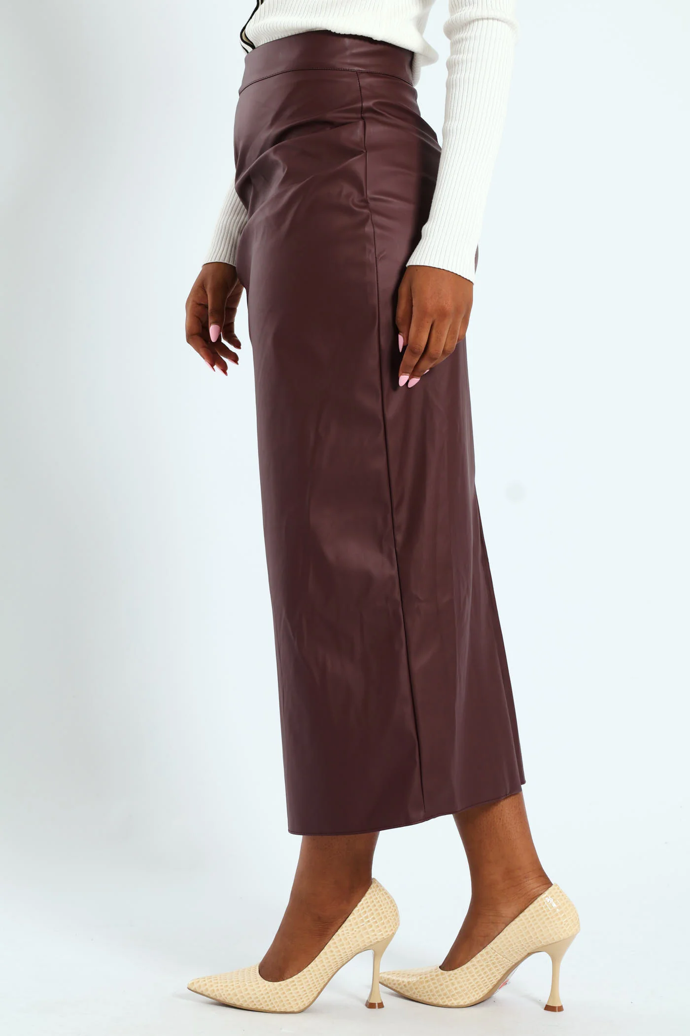 PU Midi Skirt - Burgundy - Image 2