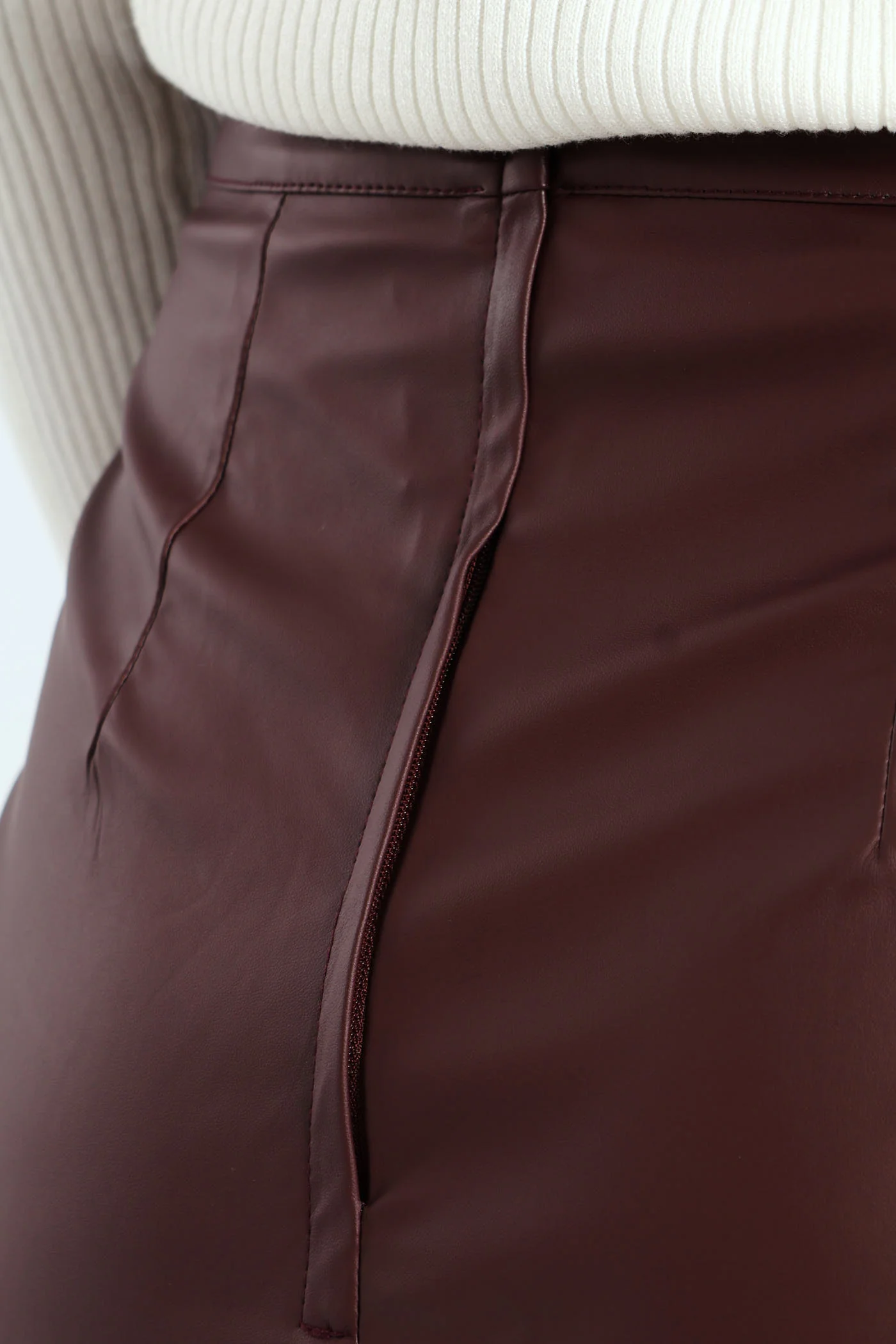 PU Midi Skirt - Burgundy - Image 4