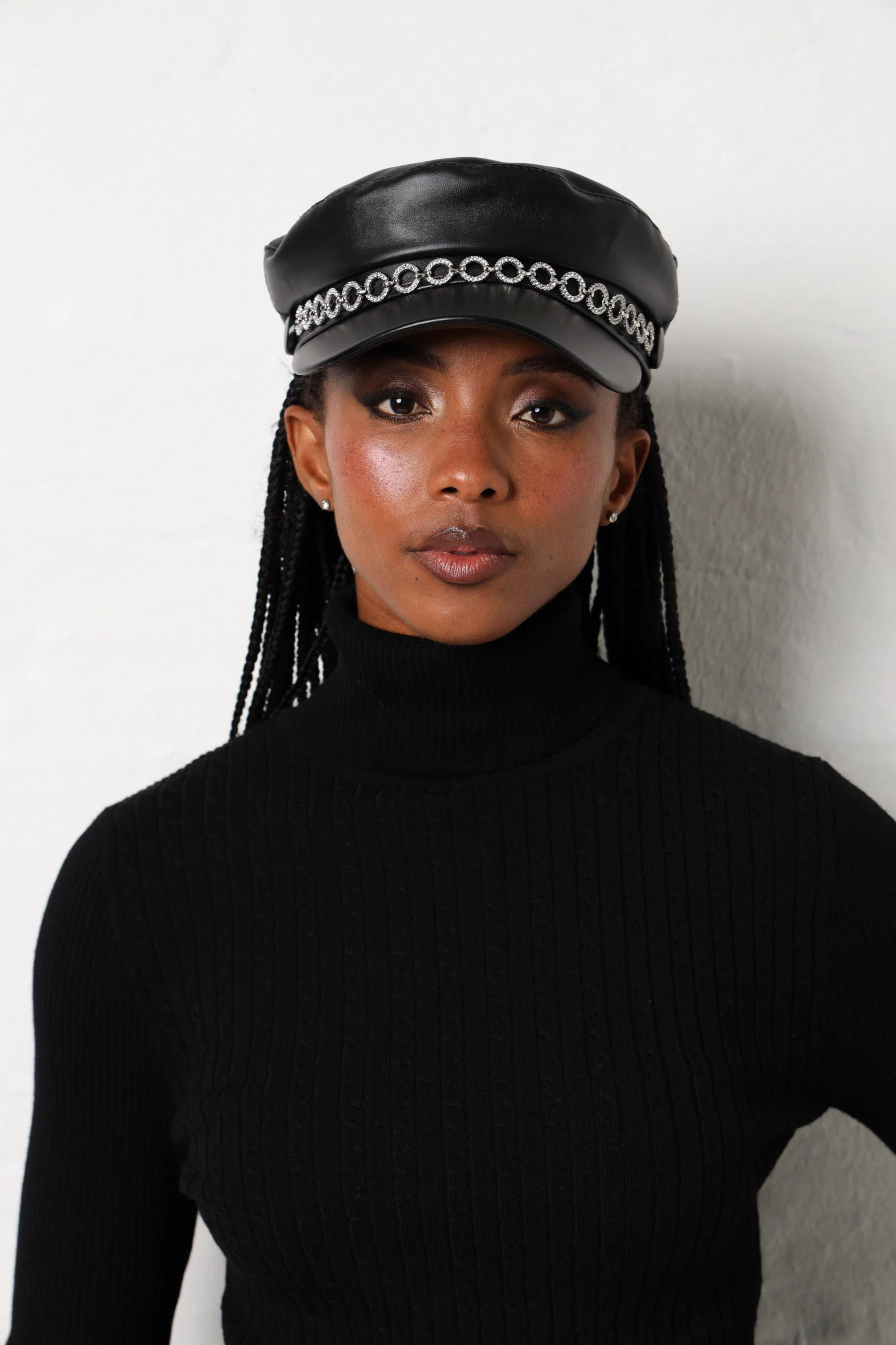 Pu Poor Boy With Diamante Detail - Black - Image 6