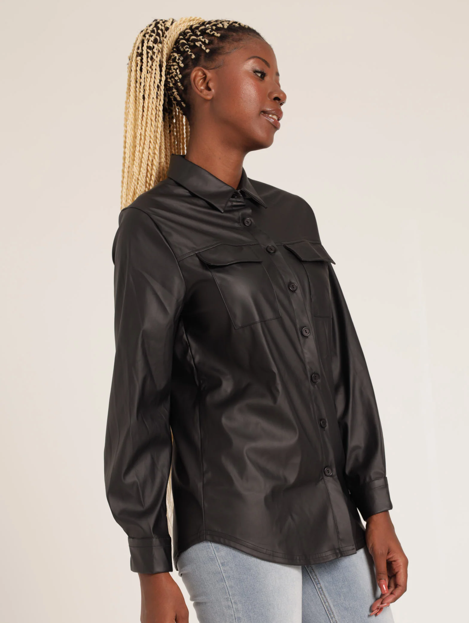 PU Shacket - Black - Image 3