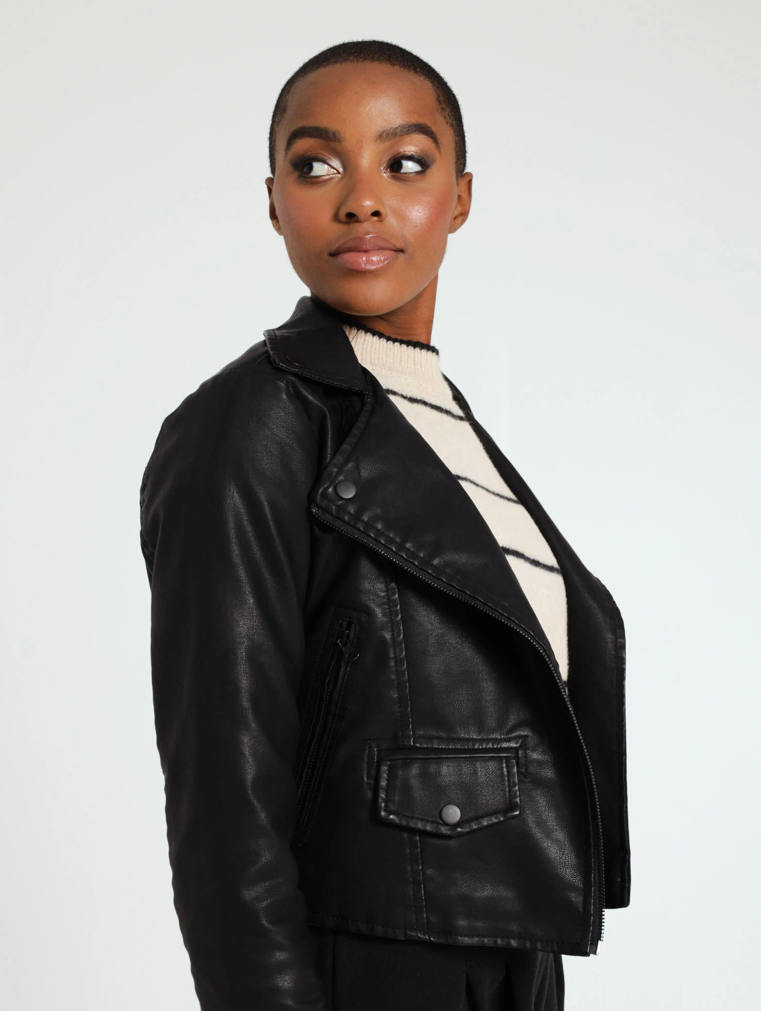 PU Zip Detail Biker Jacket - Image 2