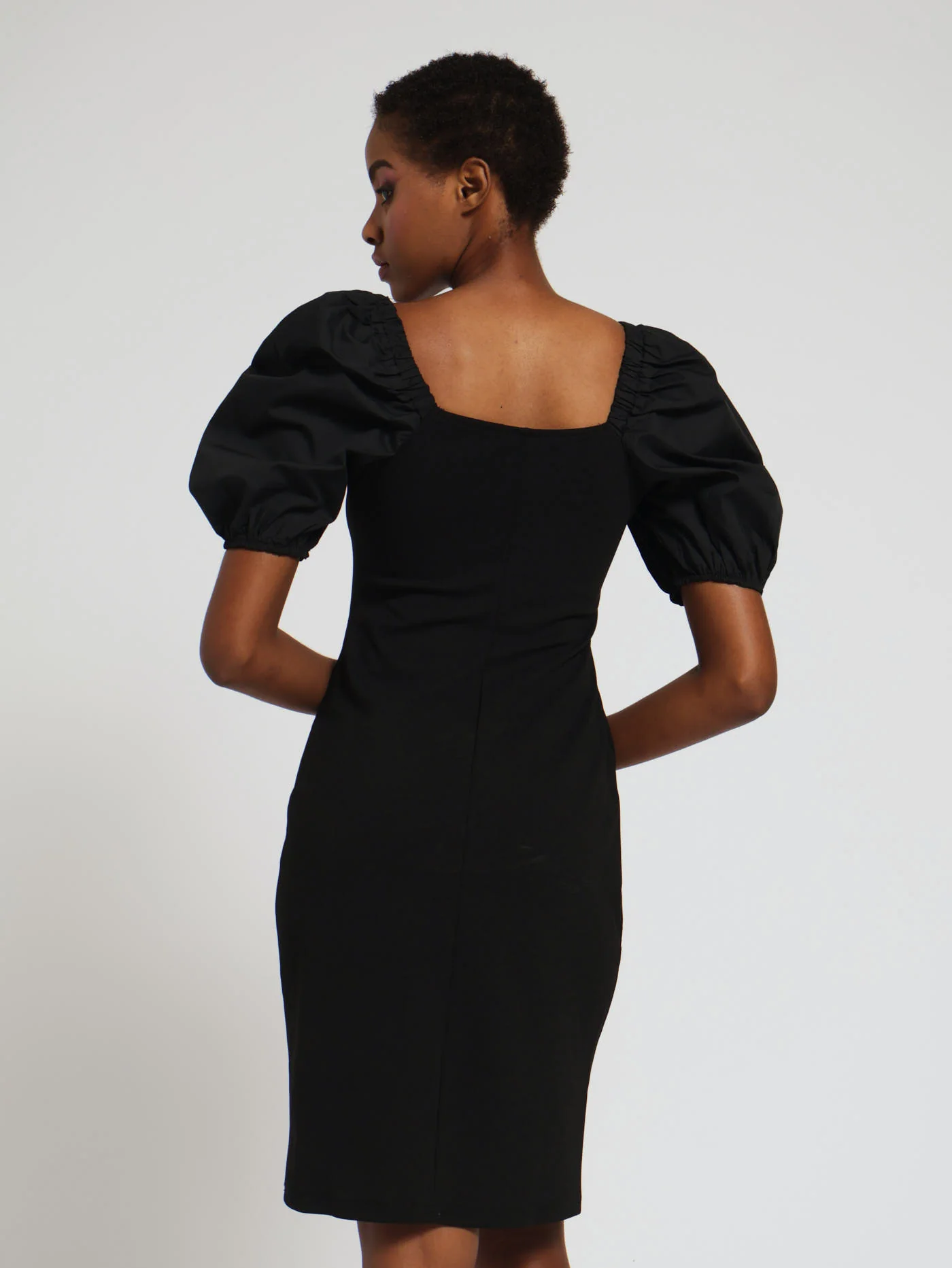 Puff Sleeve Bodycon Dress - Black - Image 3
