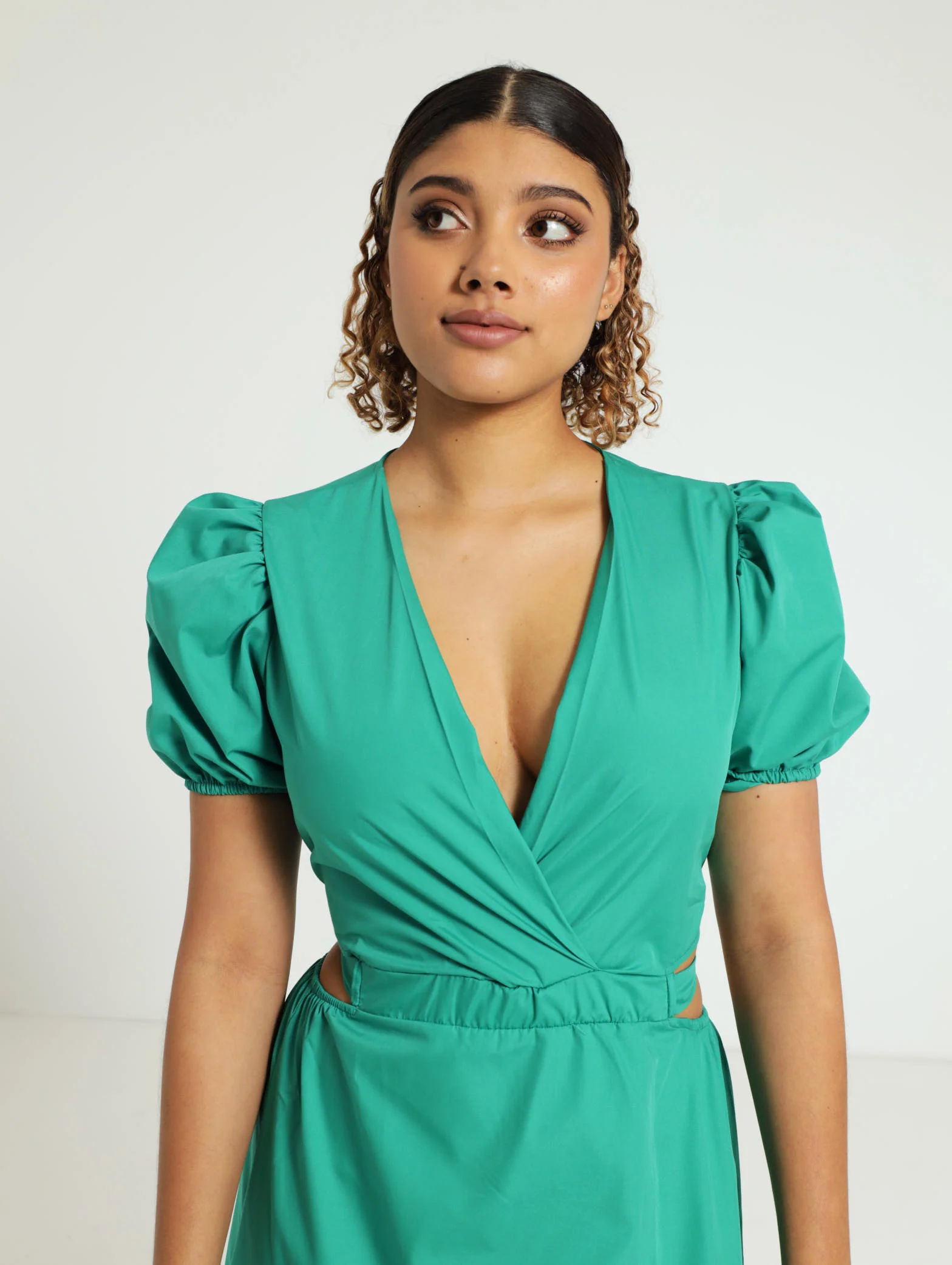 Puff Sleeve Cutout Detail Midi Dress - Image 4