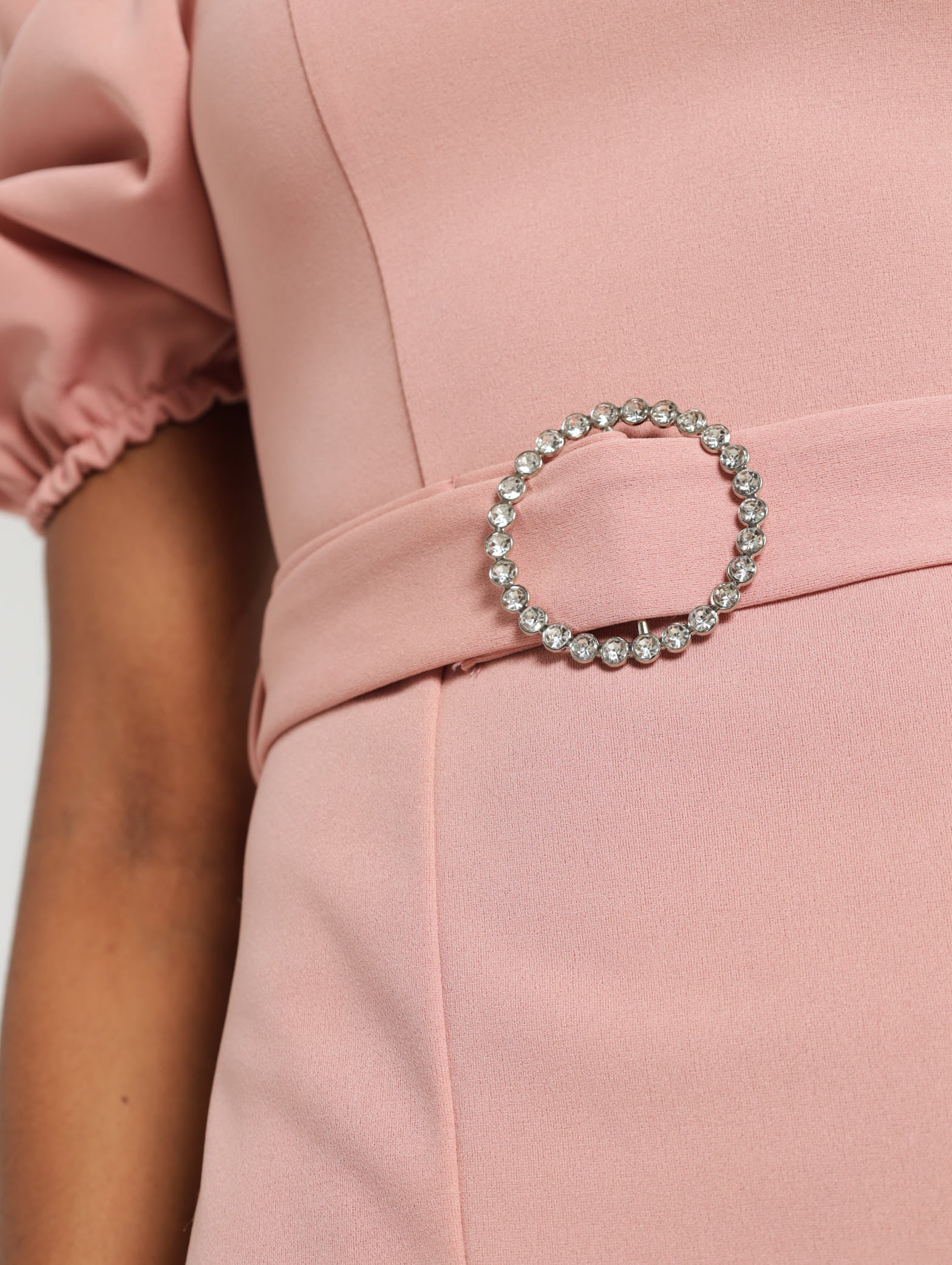 Puff Sleeve Fancy Belt Bodycon Dress - Image 3