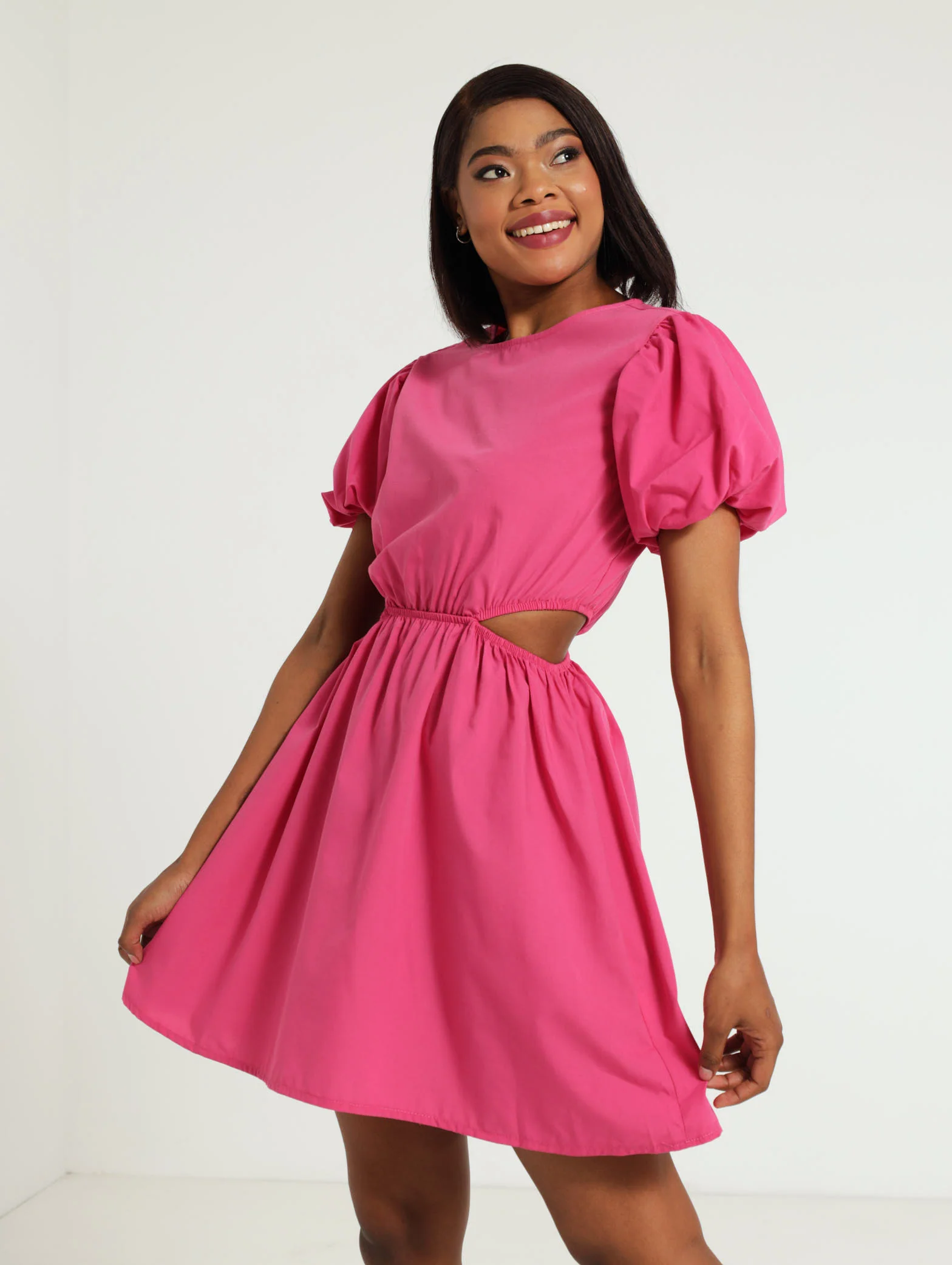 Puff Sleeve Poplin Cutout Mini Dress - Image 2