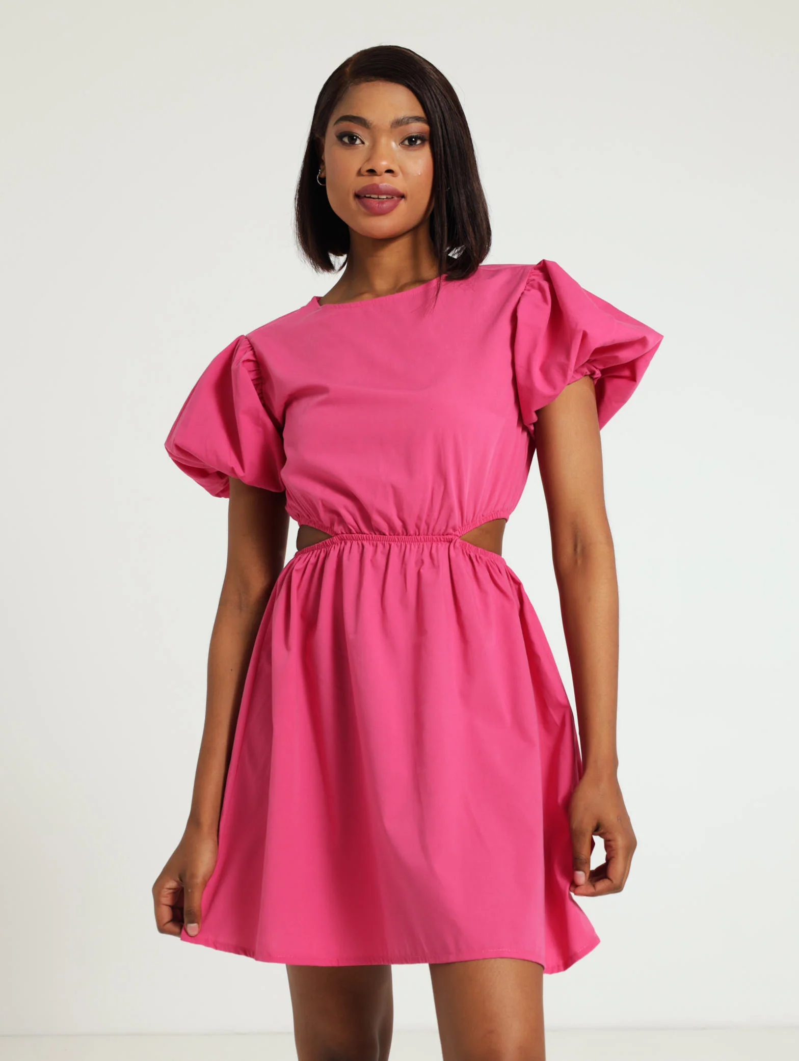 Puff Sleeve Poplin Cutout Mini Dress - Image 4