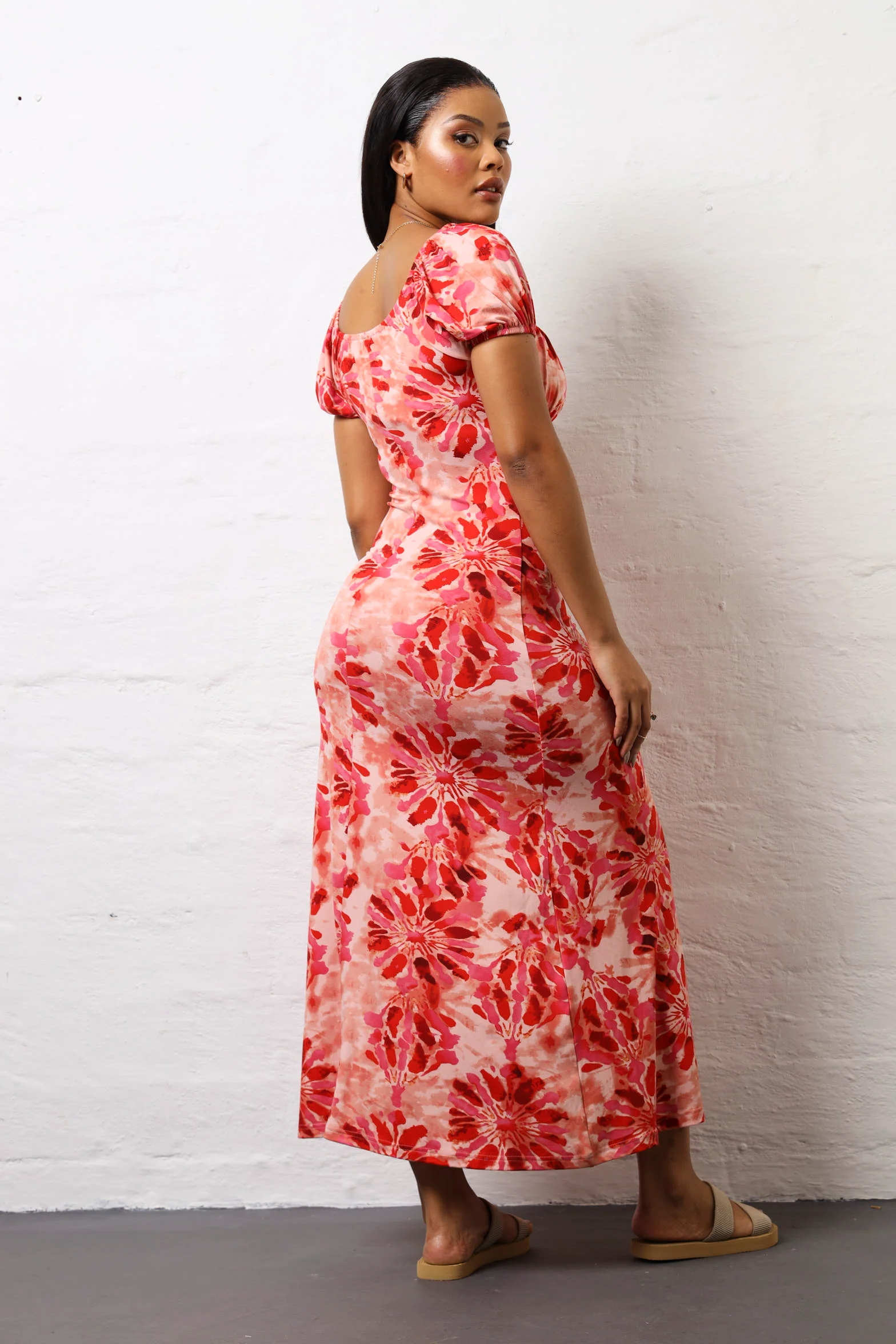 Puff Sleeve Printed Knit Tea Dress - Multi - Image 4