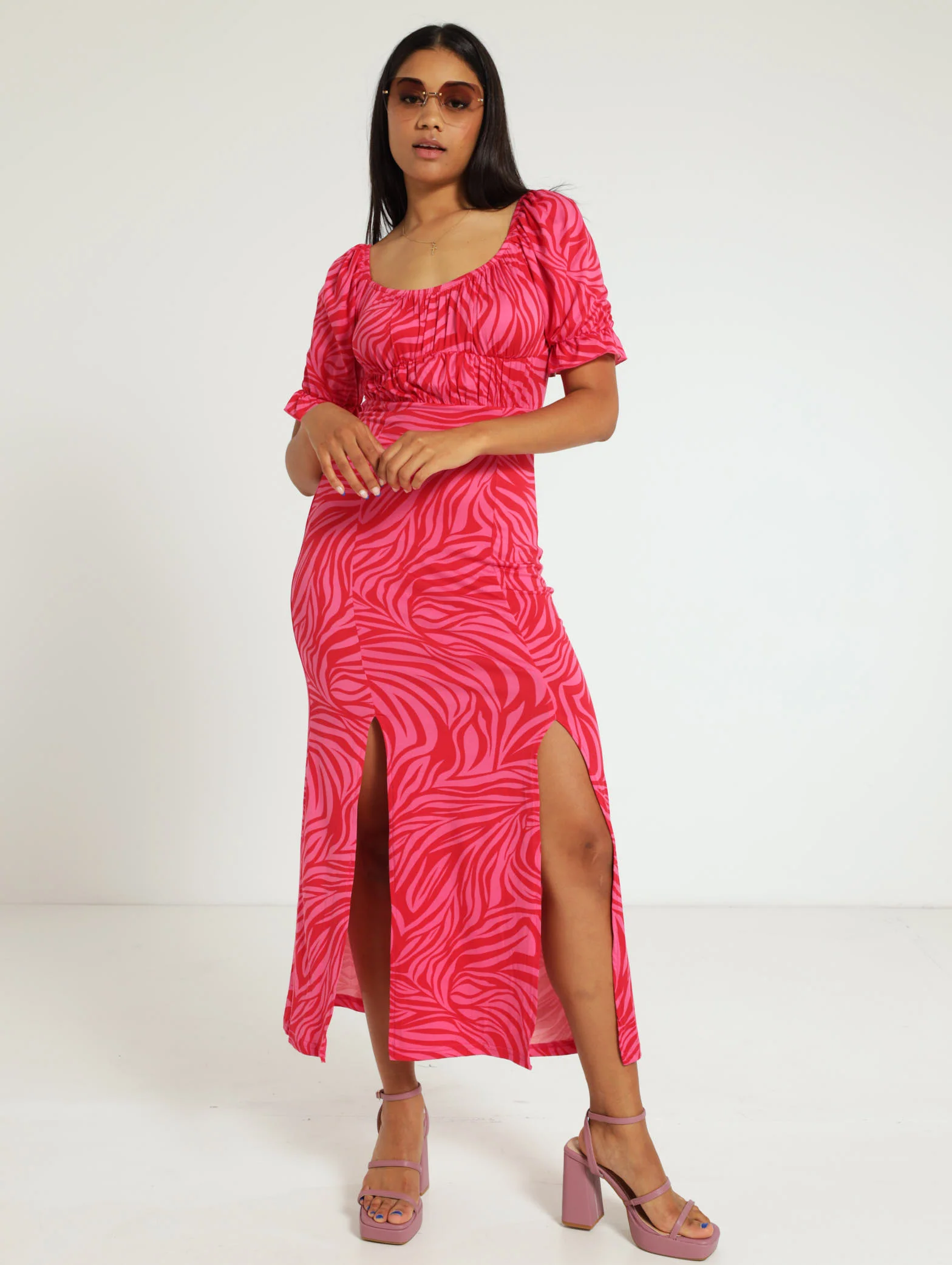 Puff Sleeve Zebra Knit Midi Dress - Image 2