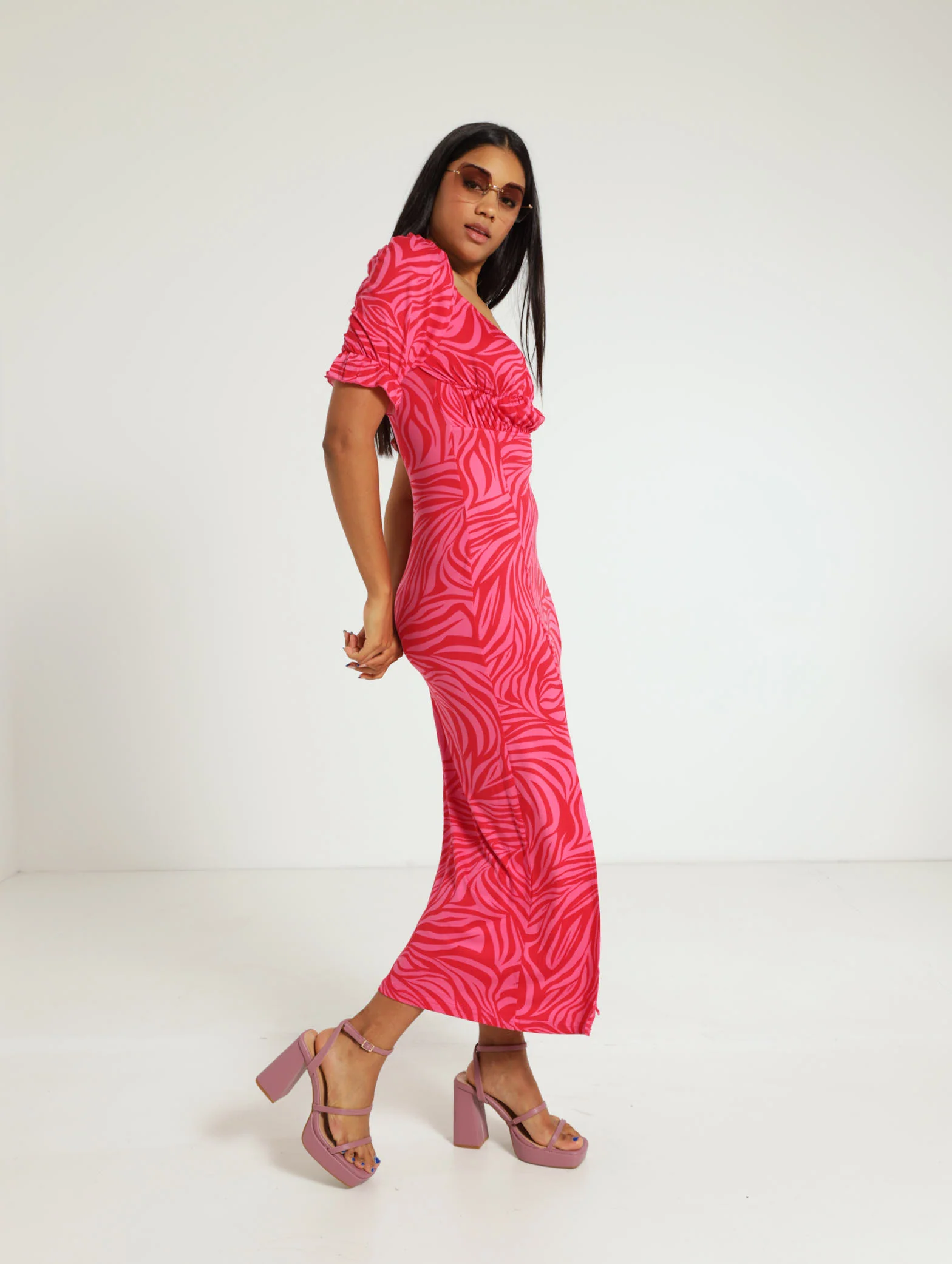 Puff Sleeve Zebra Knit Midi Dress - Image 3