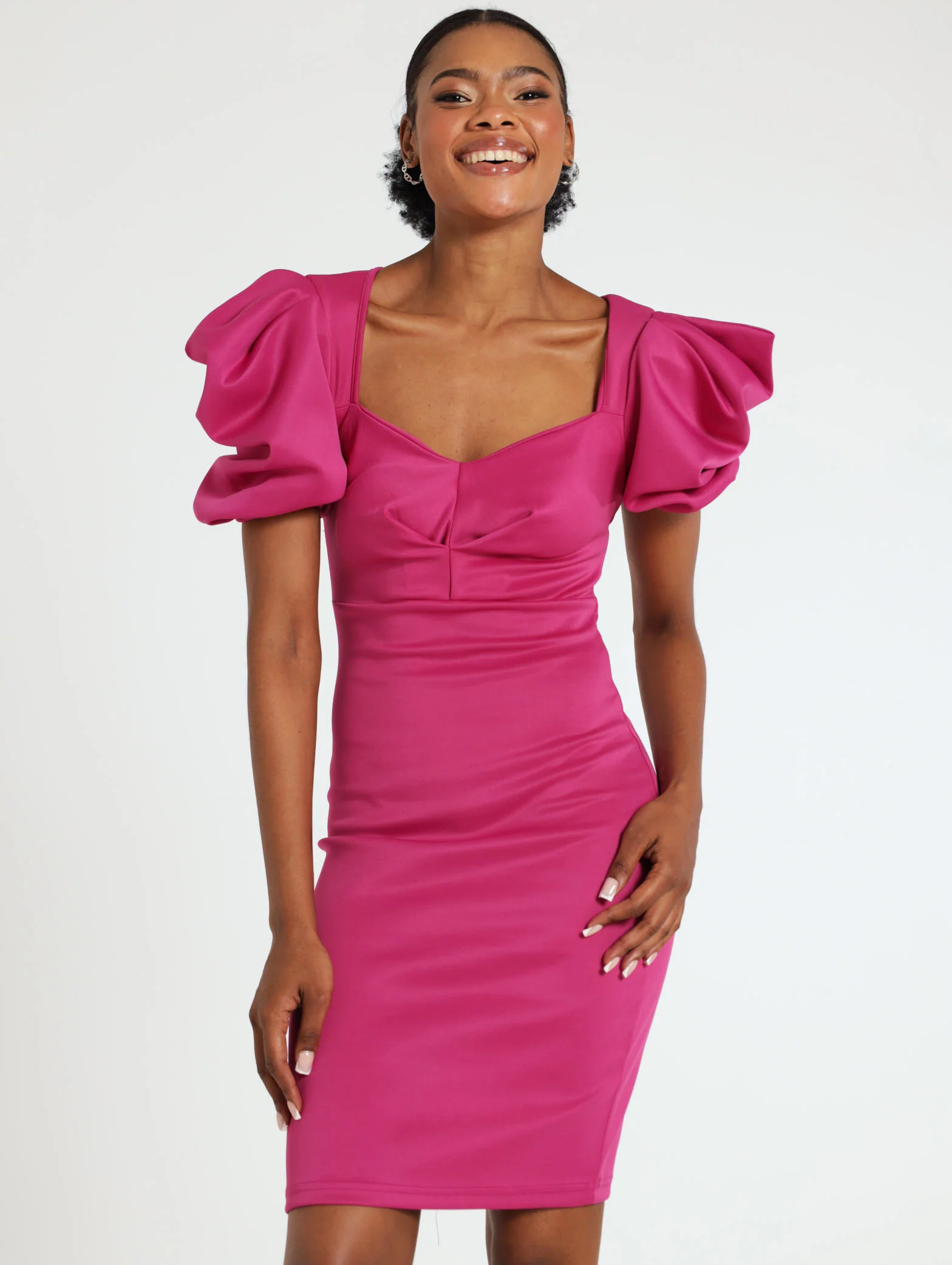 Puffed Sleeve Scuba Bodycon Dress
