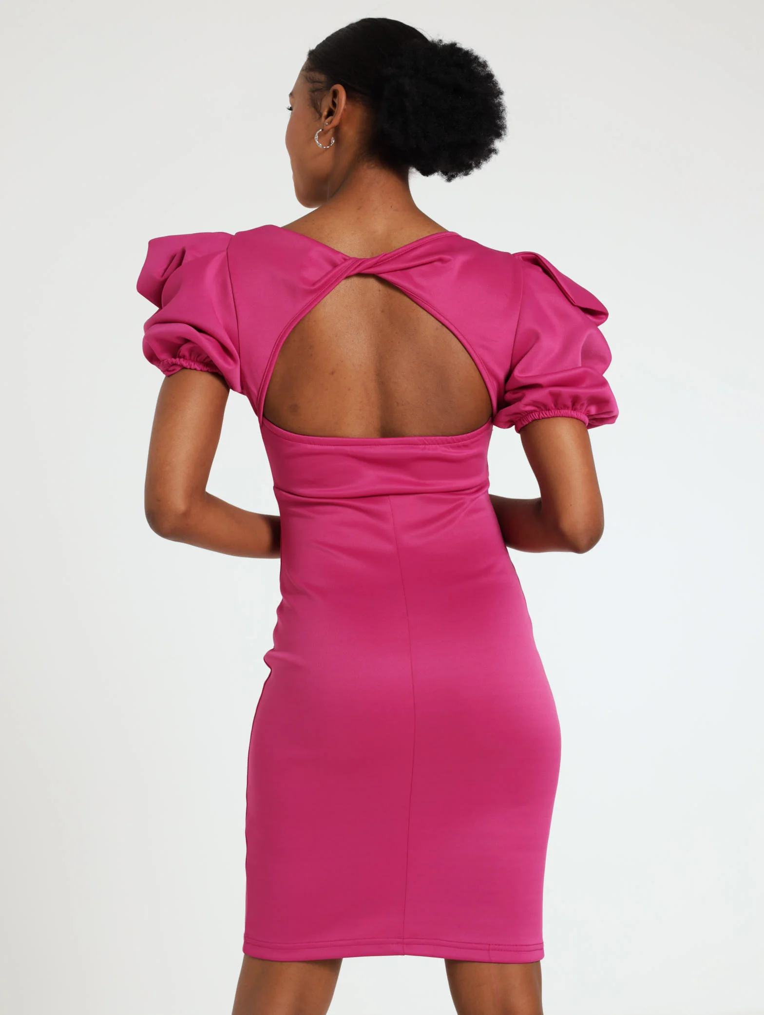 Puffed Sleeve Scuba Bodycon Dress - Image 3