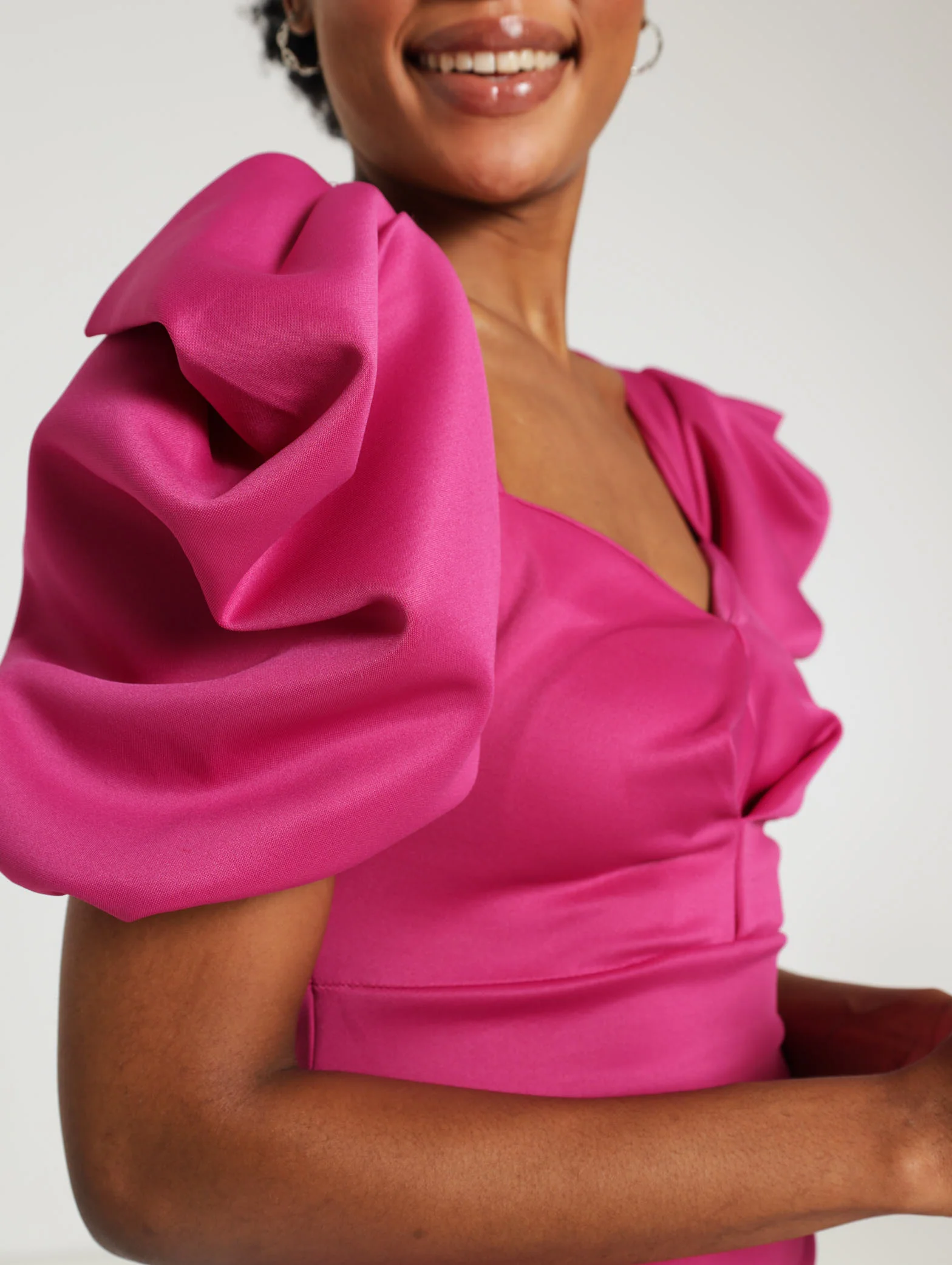 Puffed Sleeve Scuba Bodycon Dress - Image 6