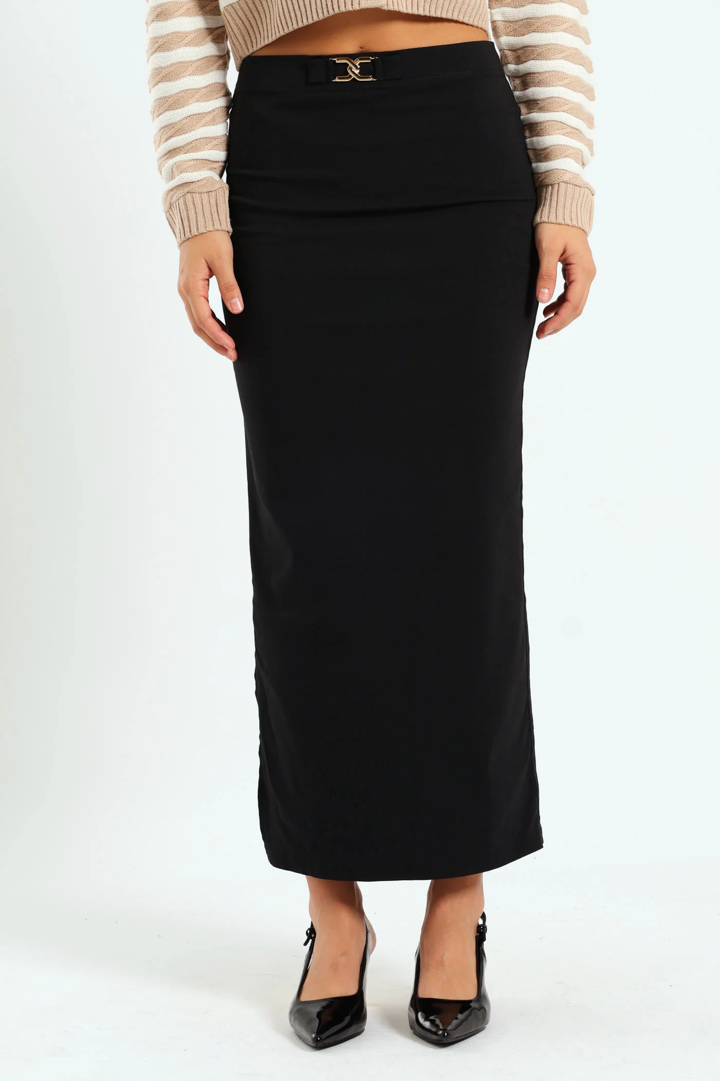 Pull On Skirt With Trim - Black - Image 3