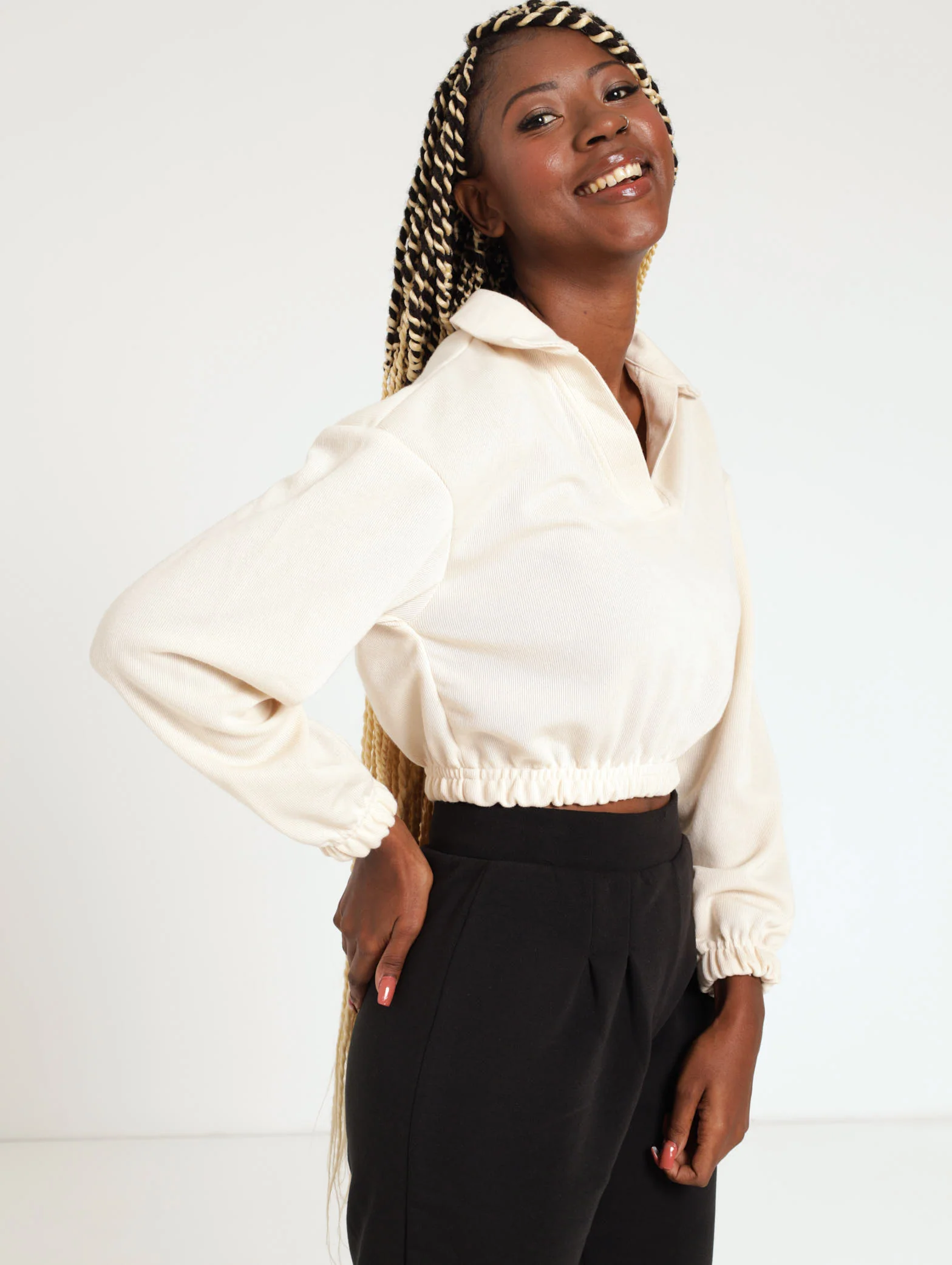 Pullover With Collar Detail - Cream - Image 2