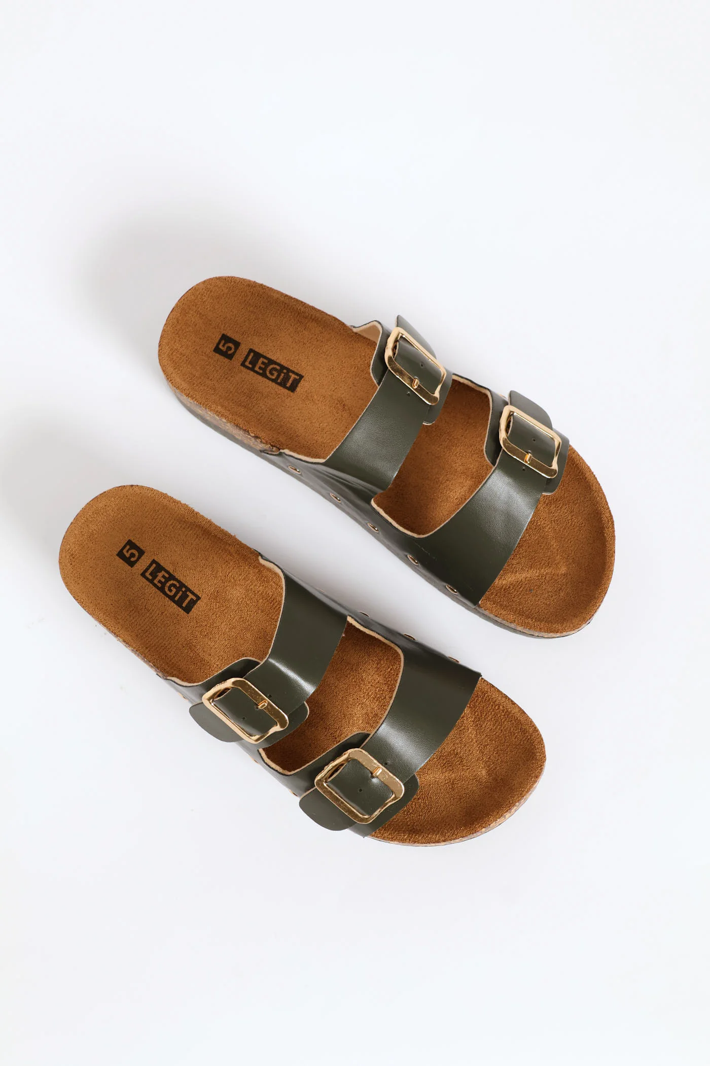 Push In Double Strap Buckle Flatform Cork Mule Sandal - Fatigue - Image 3