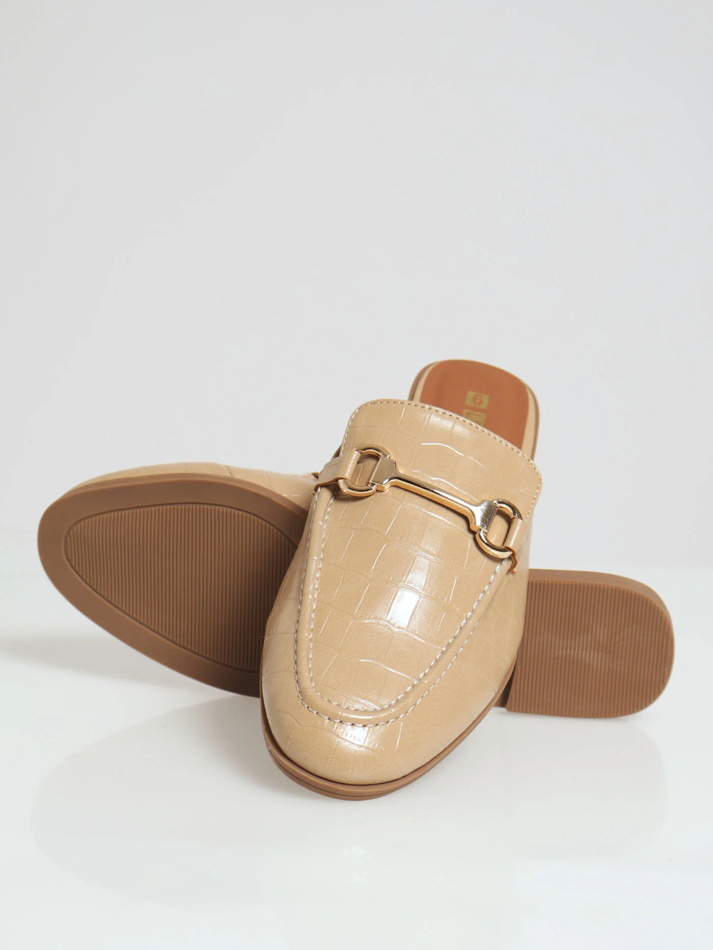 Push In Loafer Croc Embossed With Bar Trim - Caramel - Image 2