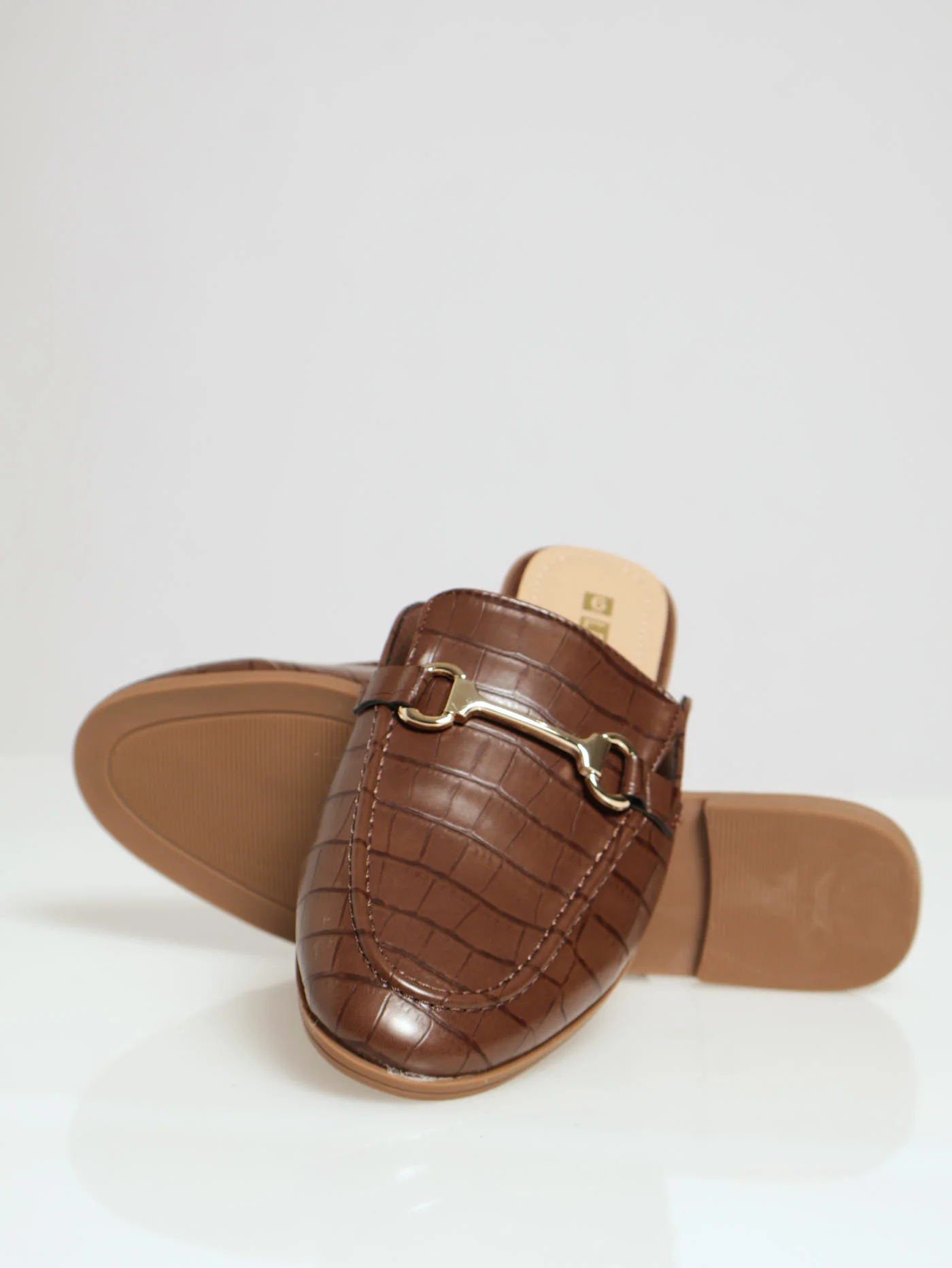 Push In Loafer Croc Embossed With Bar Trim - Chocolate - Image 2