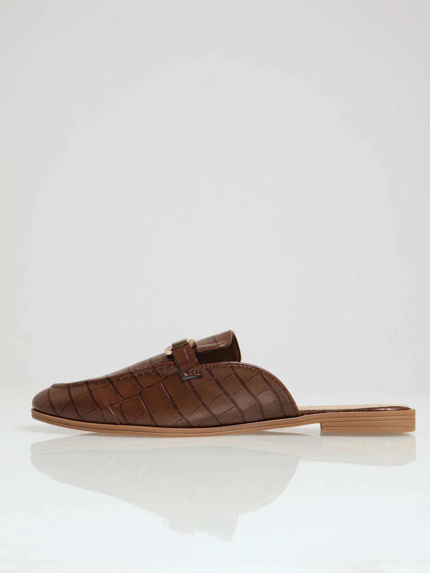 Push In Loafer Croc Embossed With Bar Trim - Chocolate - Image 3