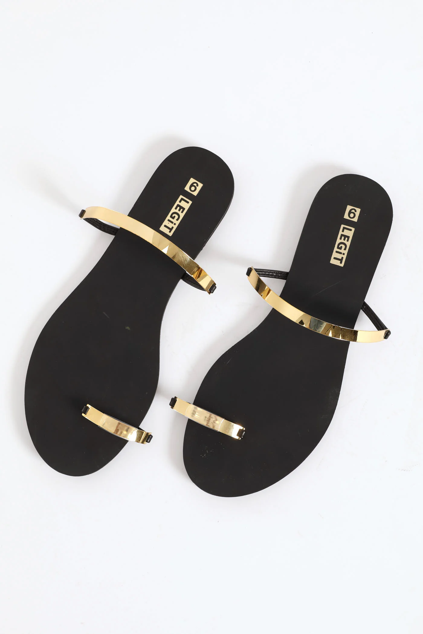 Push In Sandal With Gold Strap Detail - Black