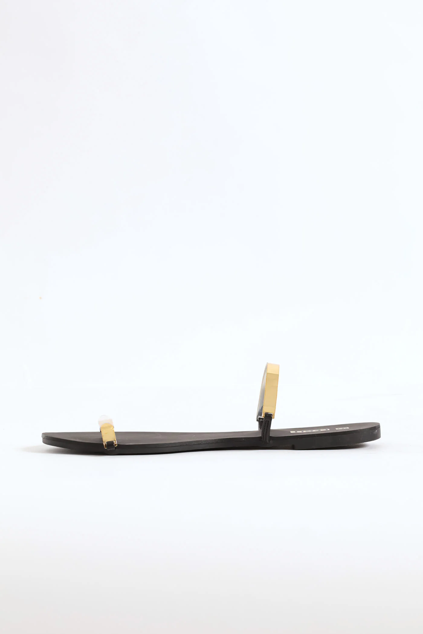 Push In Sandal With Gold Strap Detail - Black - Image 2