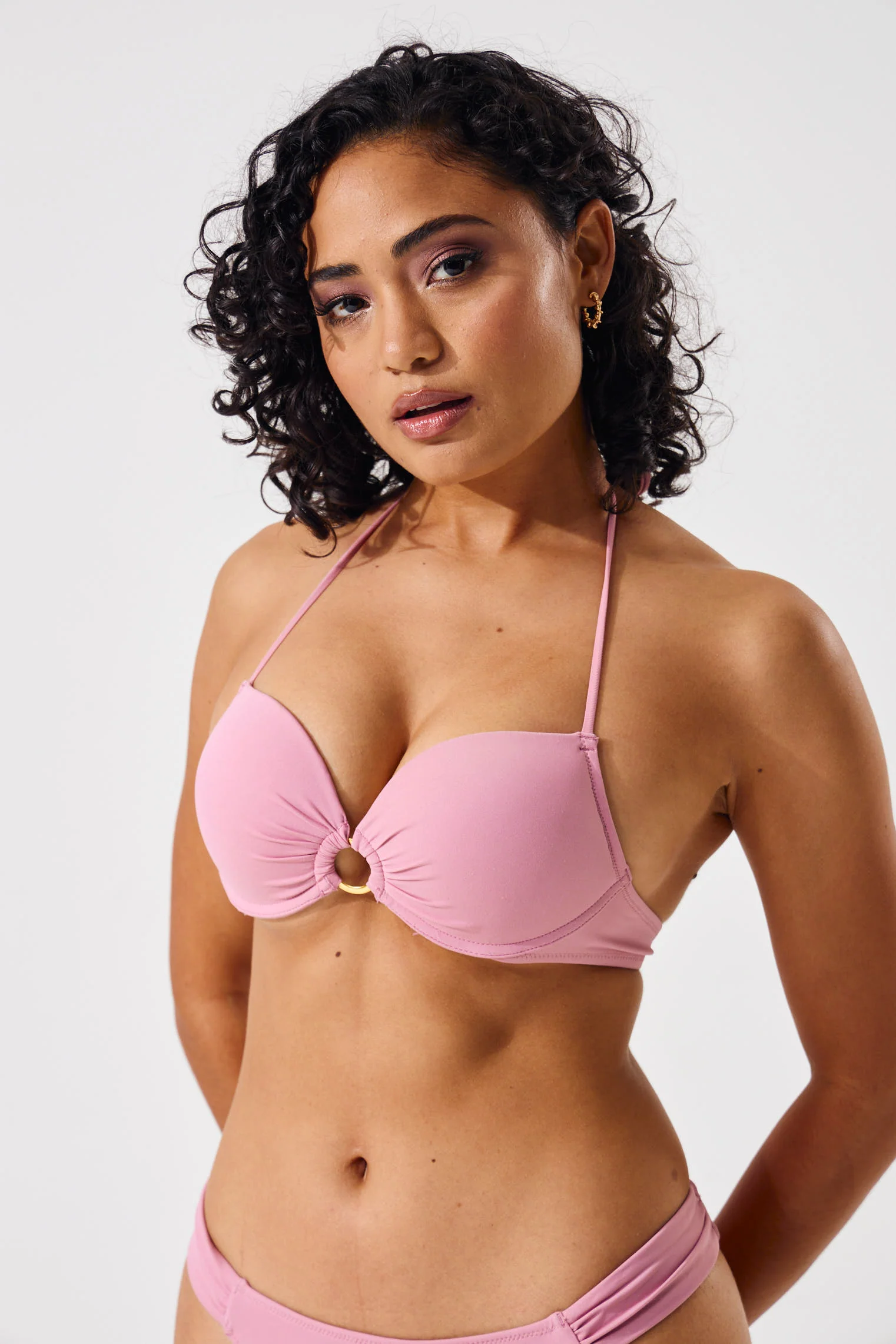 Push Up Underwire Bikini Top With Trim - Mauve