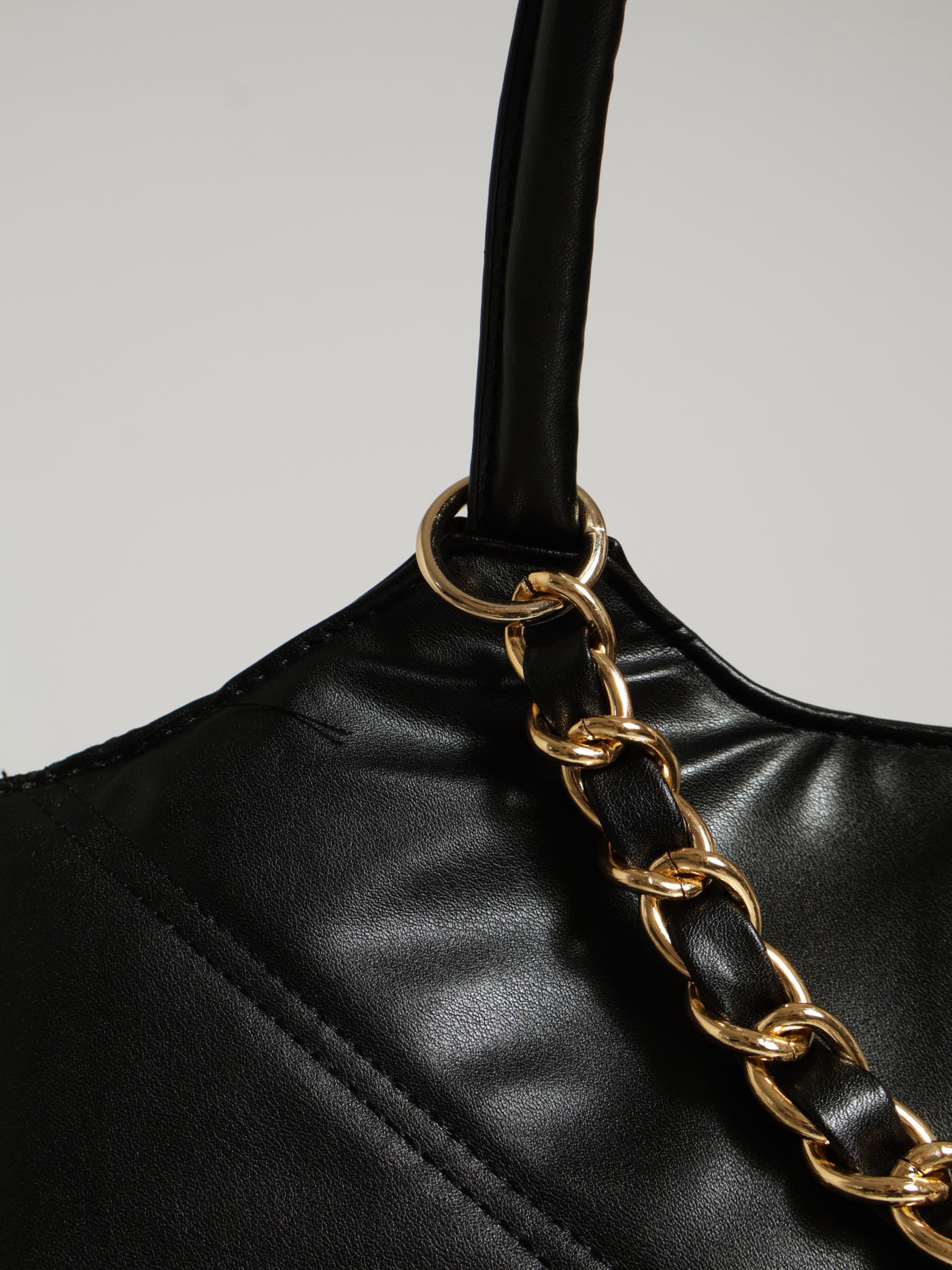 Quilted & Chain Detail Shopper Bag - Black - Image 4