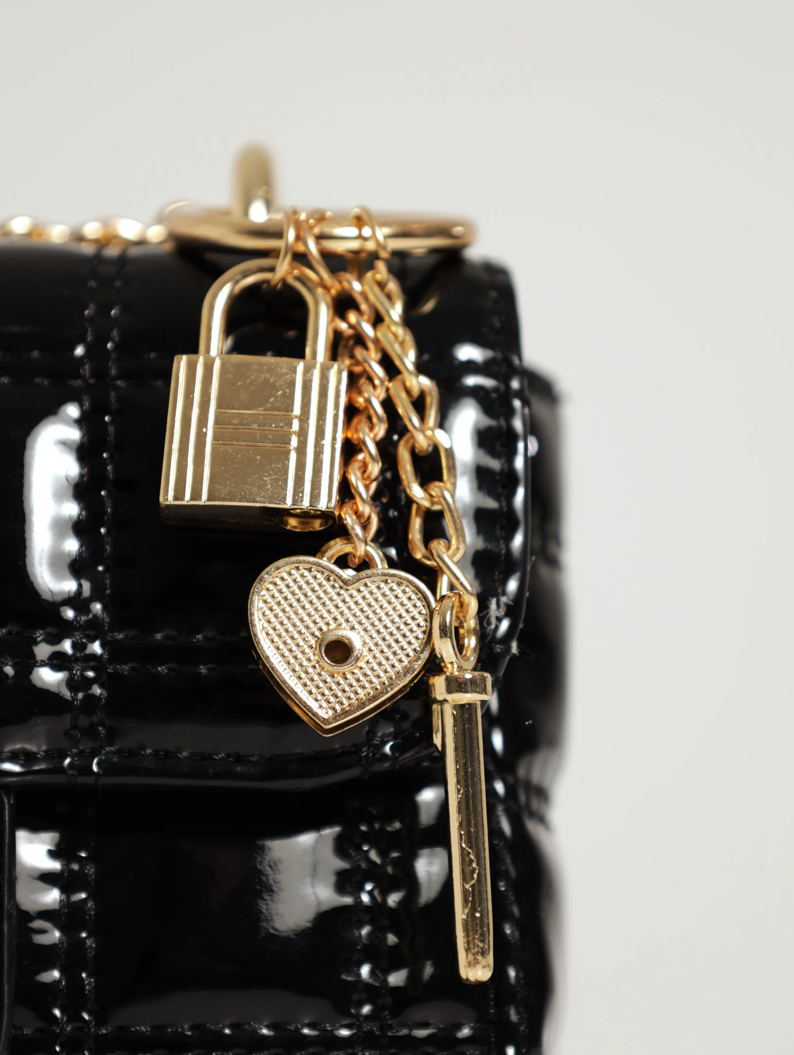 Quilted Charm Detail Satchel - Image 4