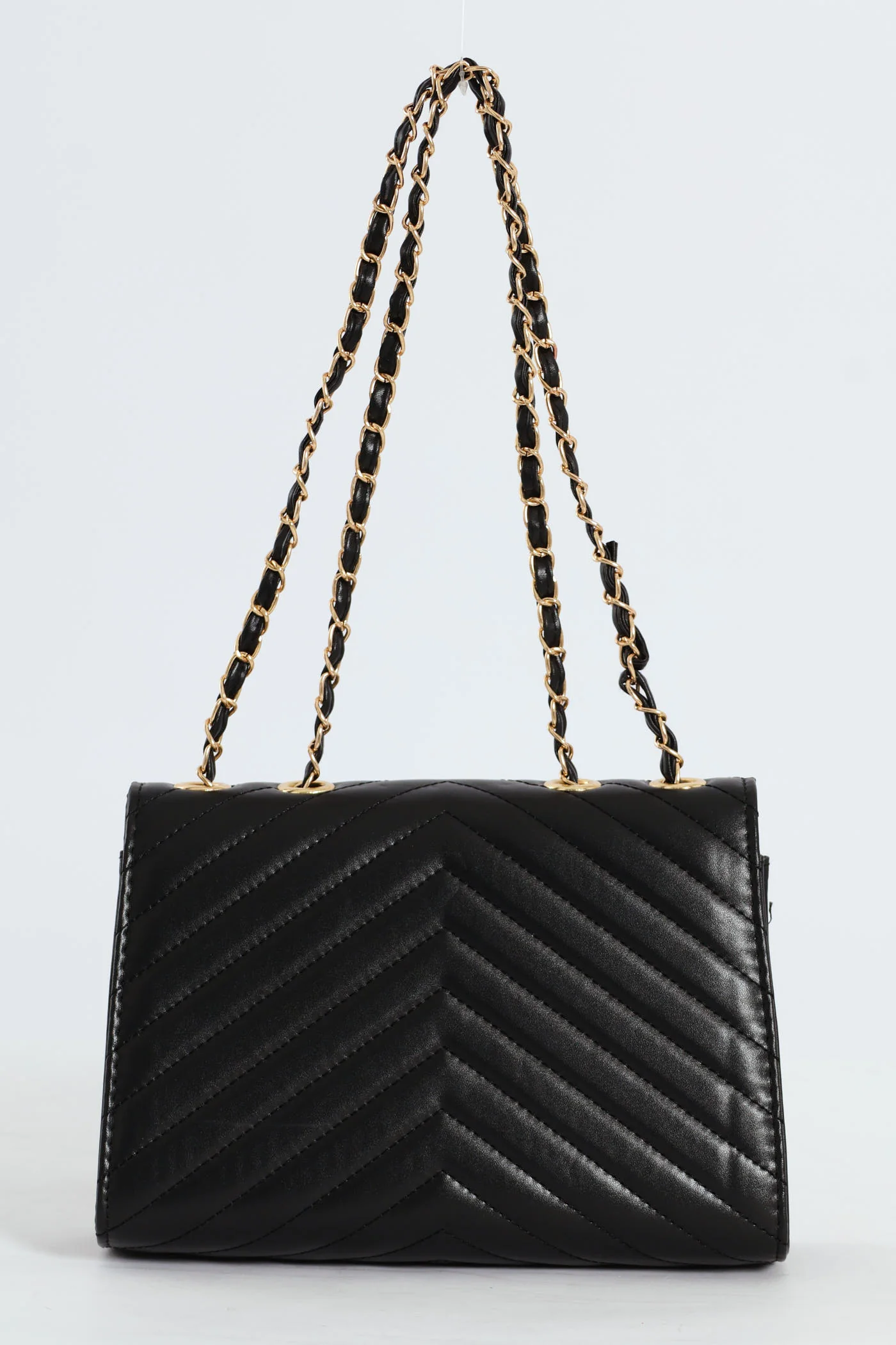 Quilted Clasp Satchel Bag - Black - Image 4