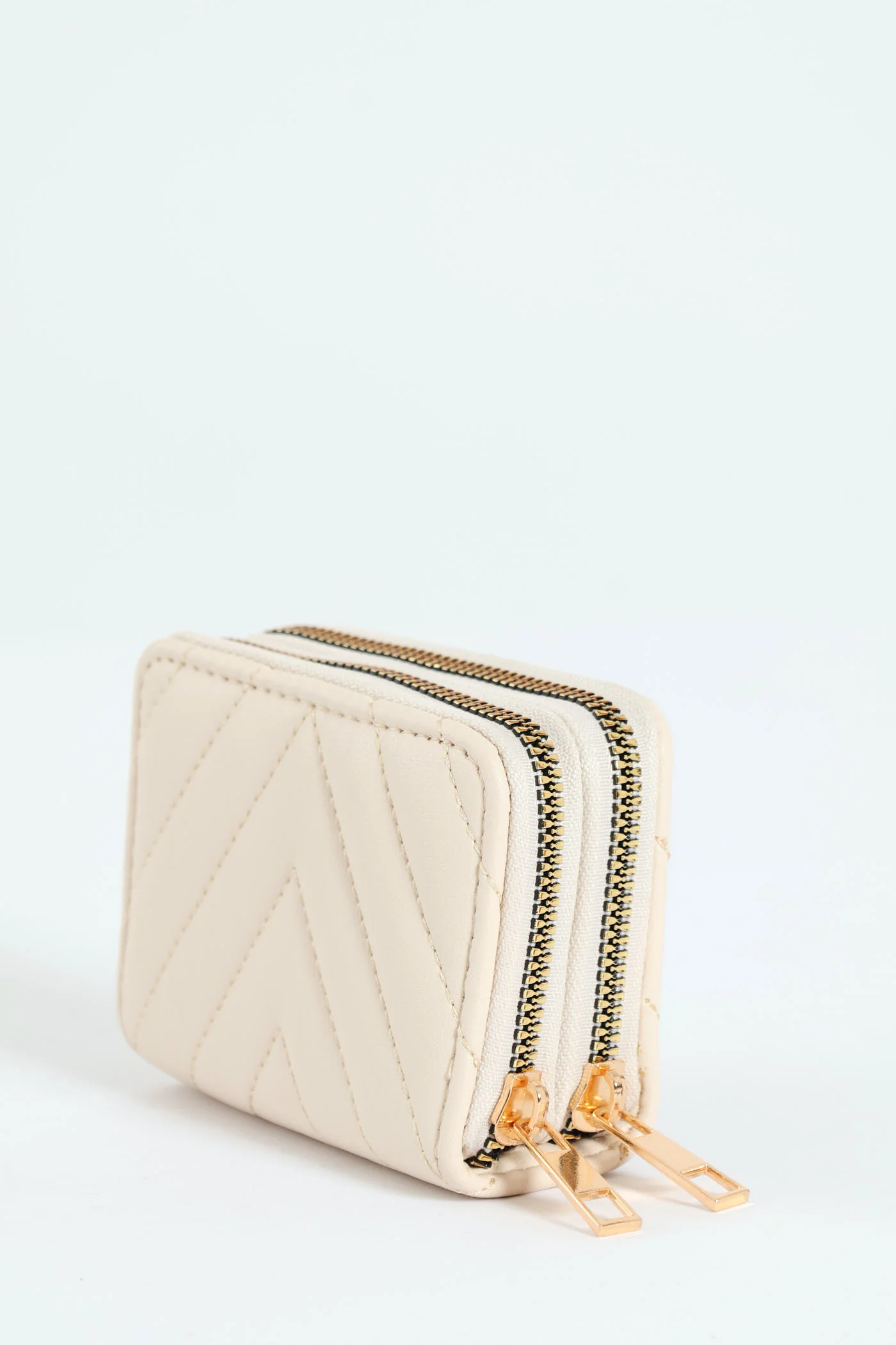 Quilted Lion Pendant Double Zip Wallet - Cream - Image 2