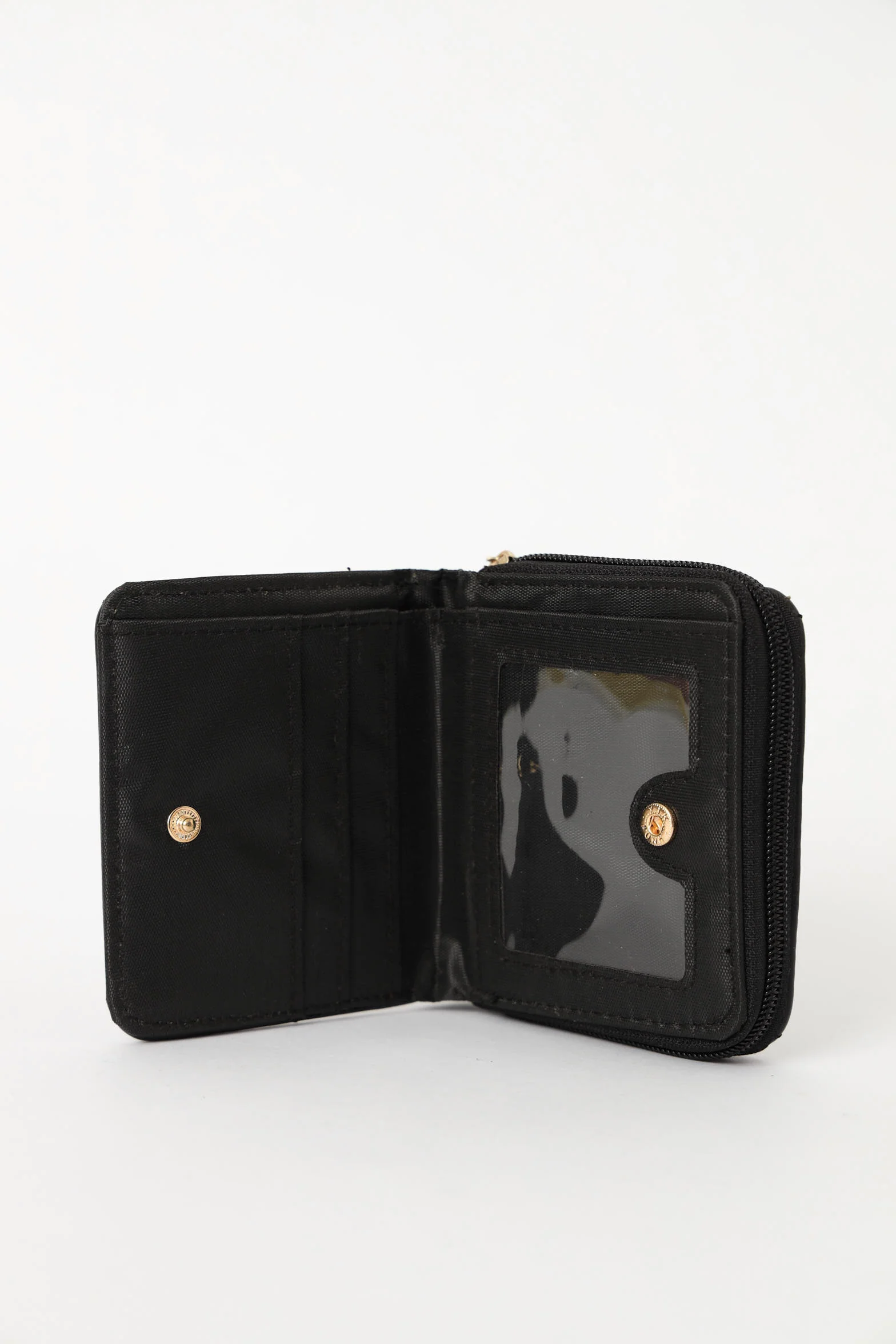 Quilted Metal Trim Compartment Wallet - Black - Image 3