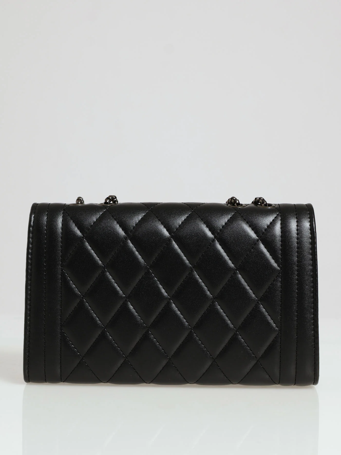 Quilted Monogram Plaque Satchel Bag - Black - Image 4
