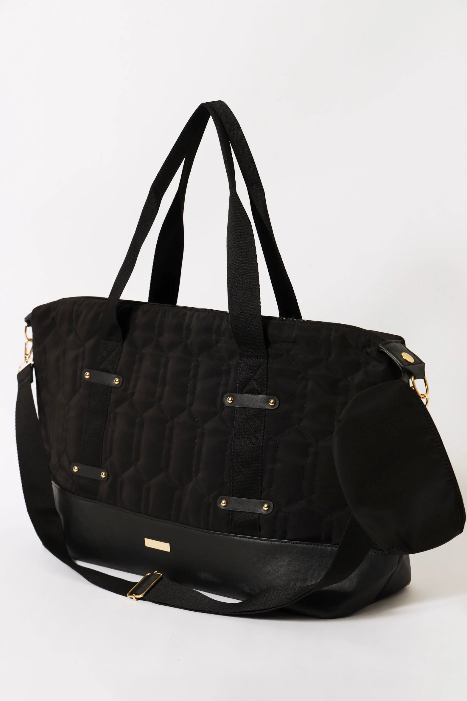 Quilted Nylon Large Overnight Bag - Black - Image 2