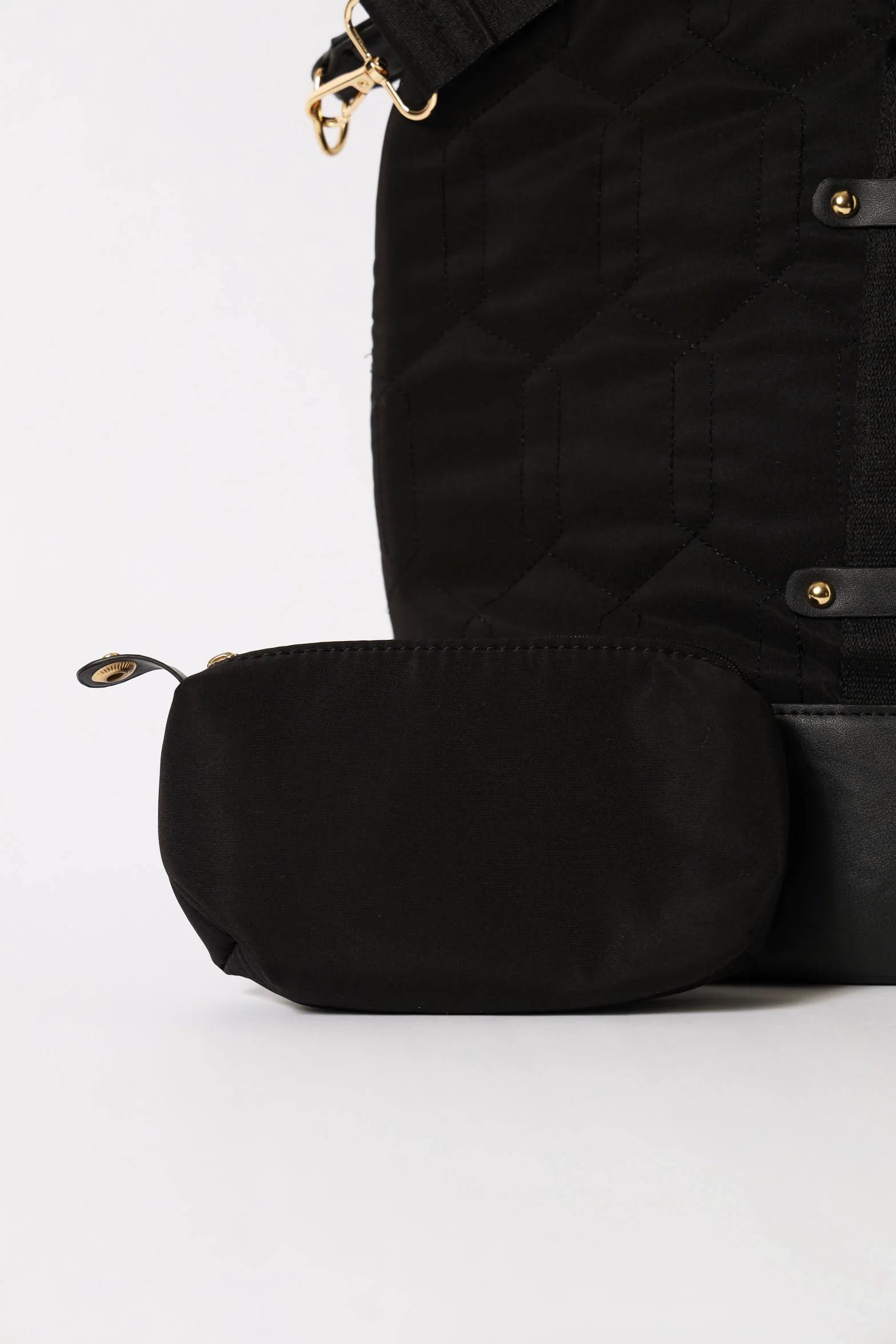 Quilted Nylon Large Overnight Bag - Black - Image 3