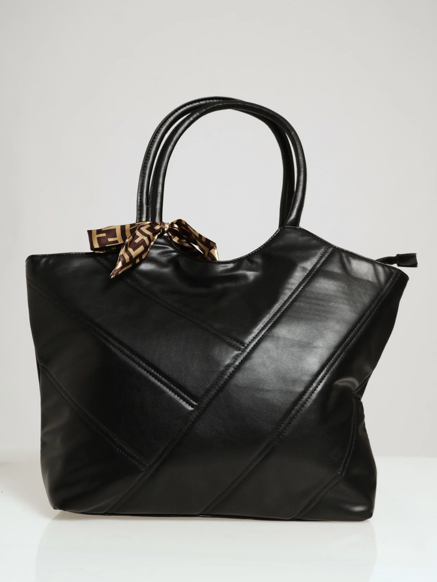 Quilted Scarf Detail Shopper Bag - Black