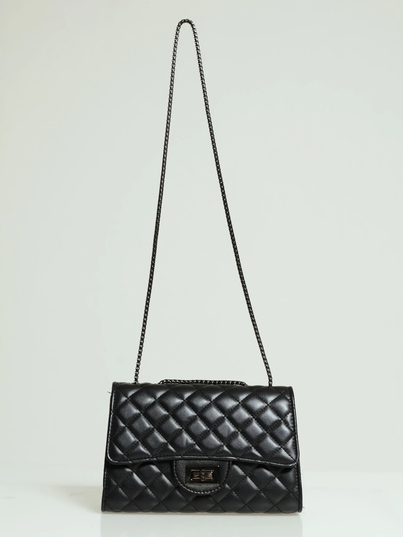 Quilted Self Colour Clasp Satchel - Black - Image 2